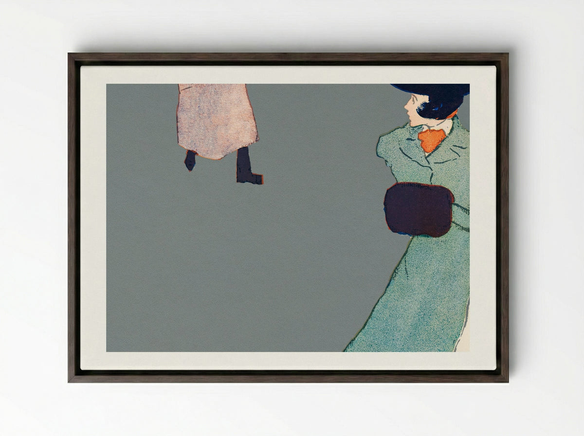 Man and Woman on Street - Edward Penfield - Framed Canvas Dark Wood