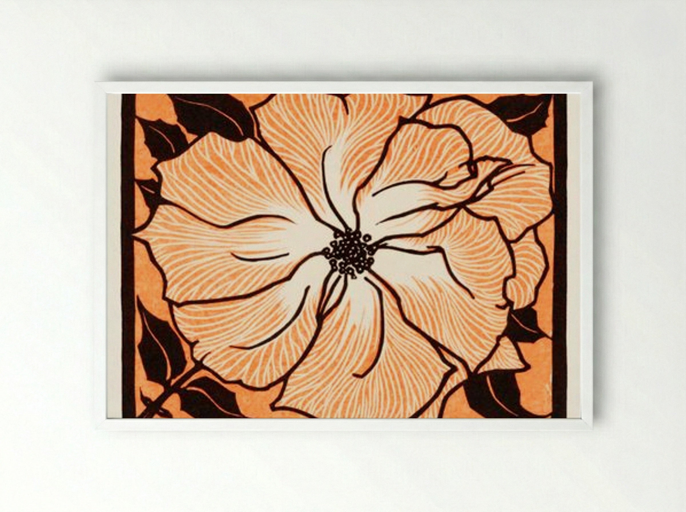 June (Floral Woodcut) - Julie de Graag - Framed Print White