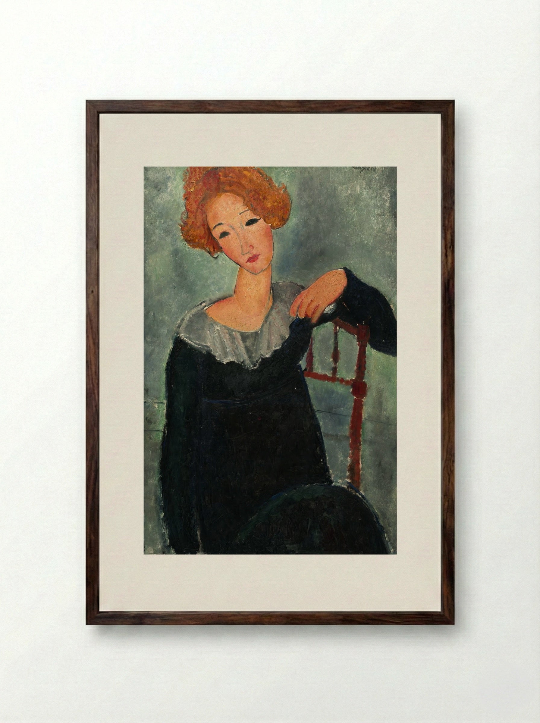 Woman with Red Hair - Amedeo Modigliani - Framed Print Dark Wood