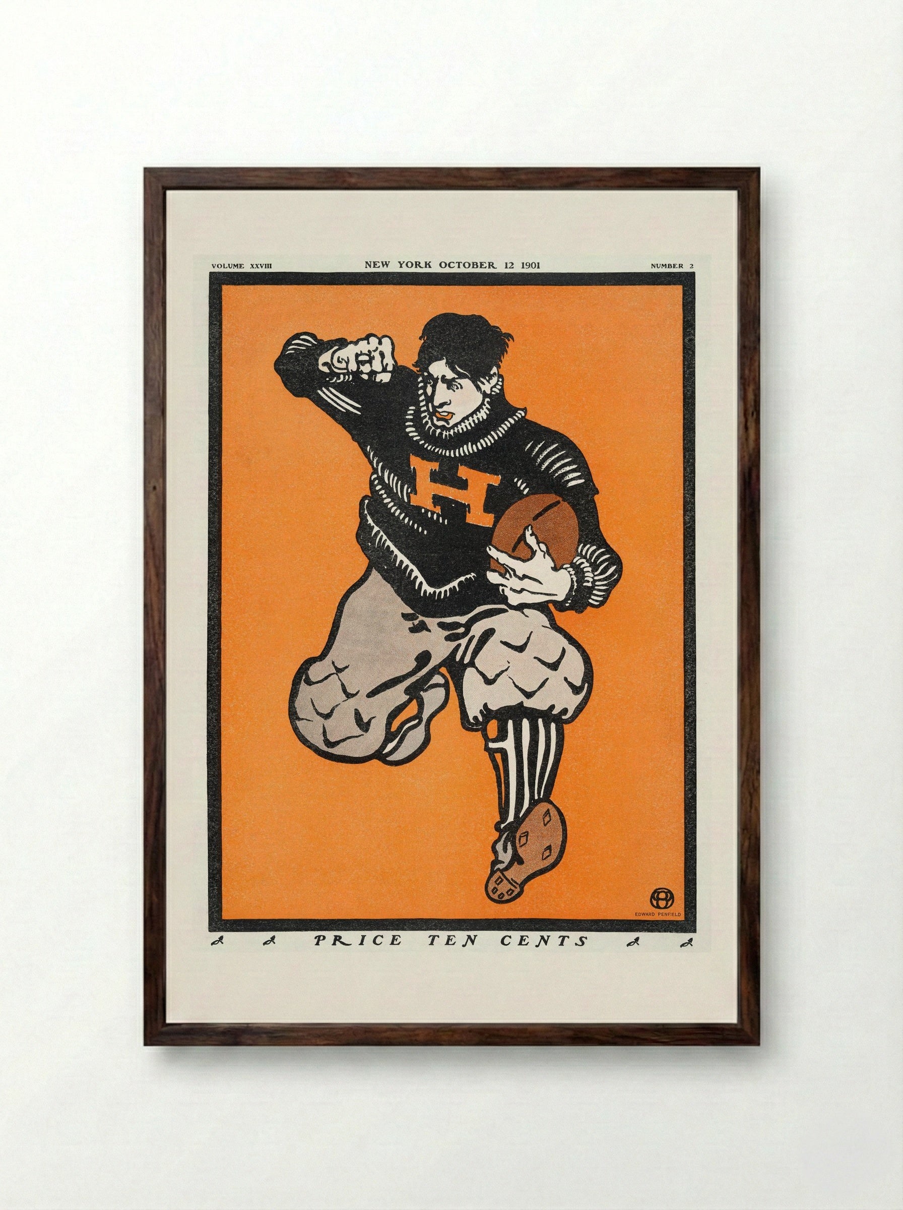 American Football Player - Edward Penfield - Framed Print Dark Wood