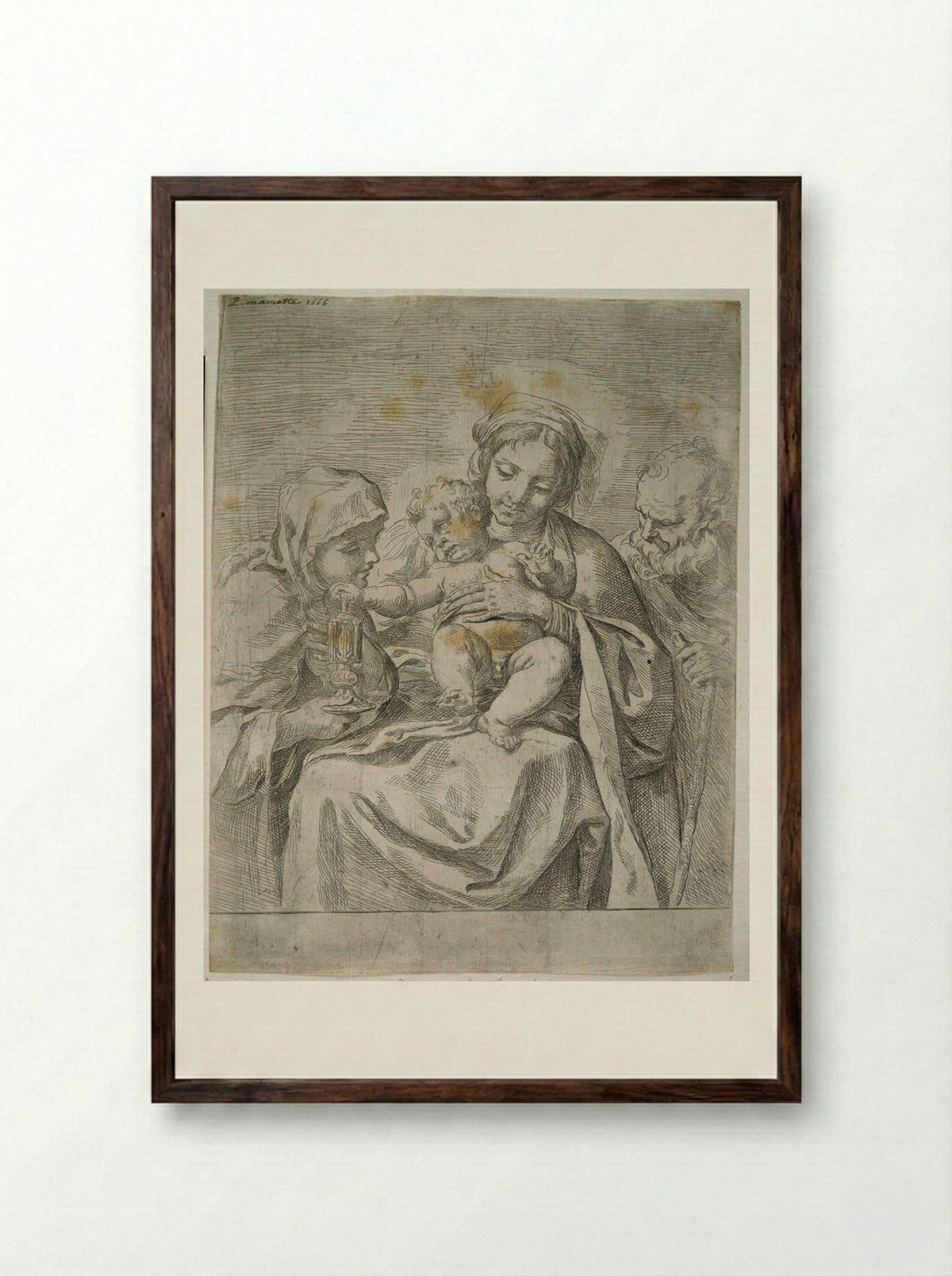 Holy Family with Saint Clare - Guido Reni - Framed Print Dark Wood