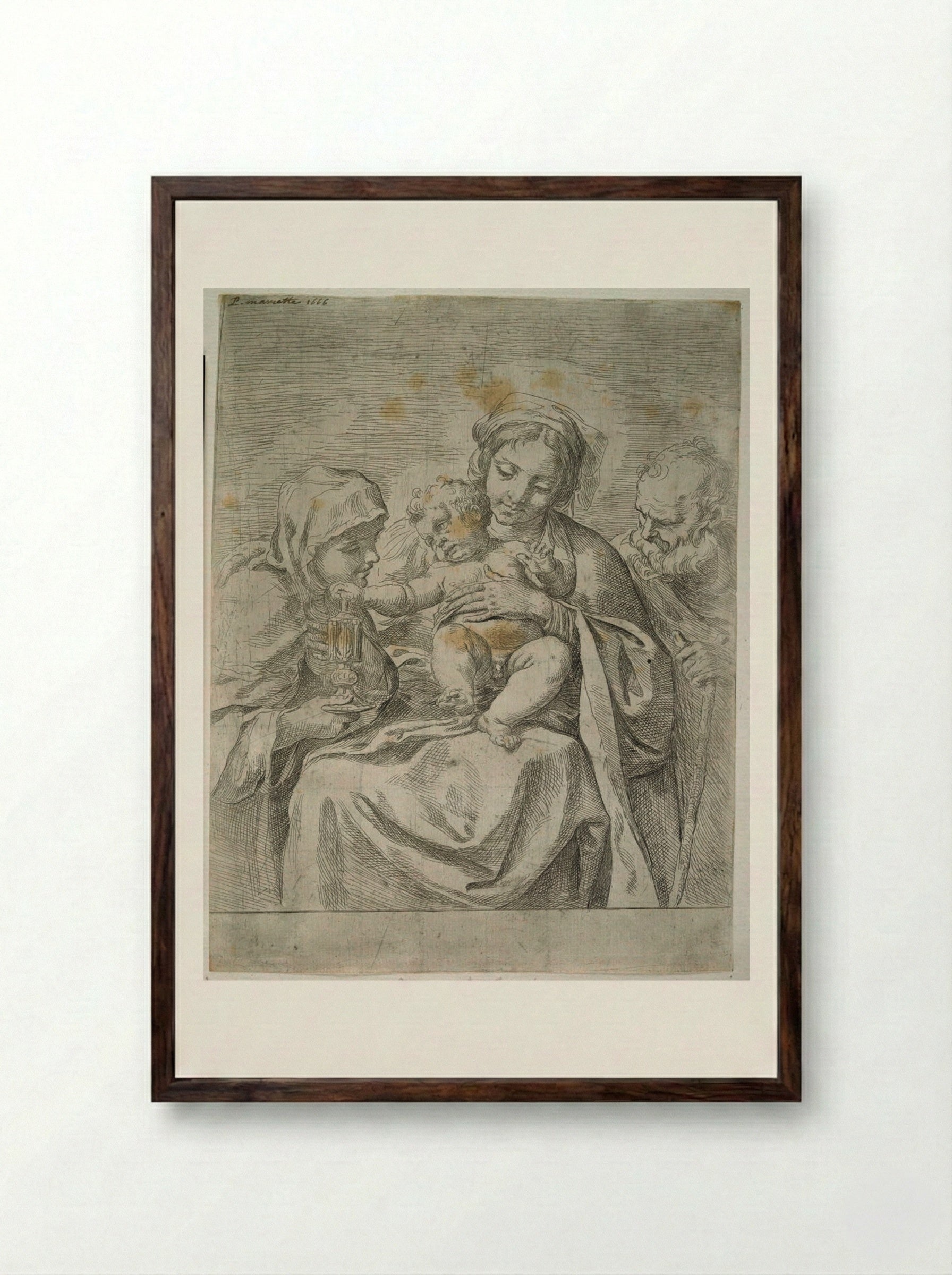 Holy Family with Saint Clare - Guido Reni - Framed Print Dark Wood