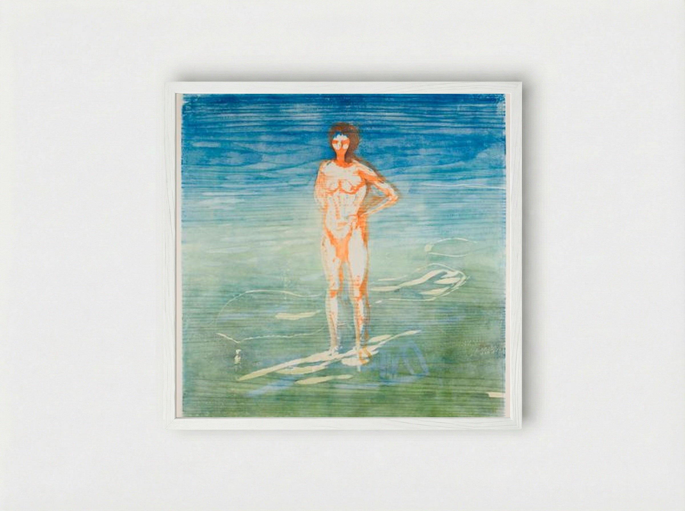 Man Bathing - Edvard Munch - Framed Print White