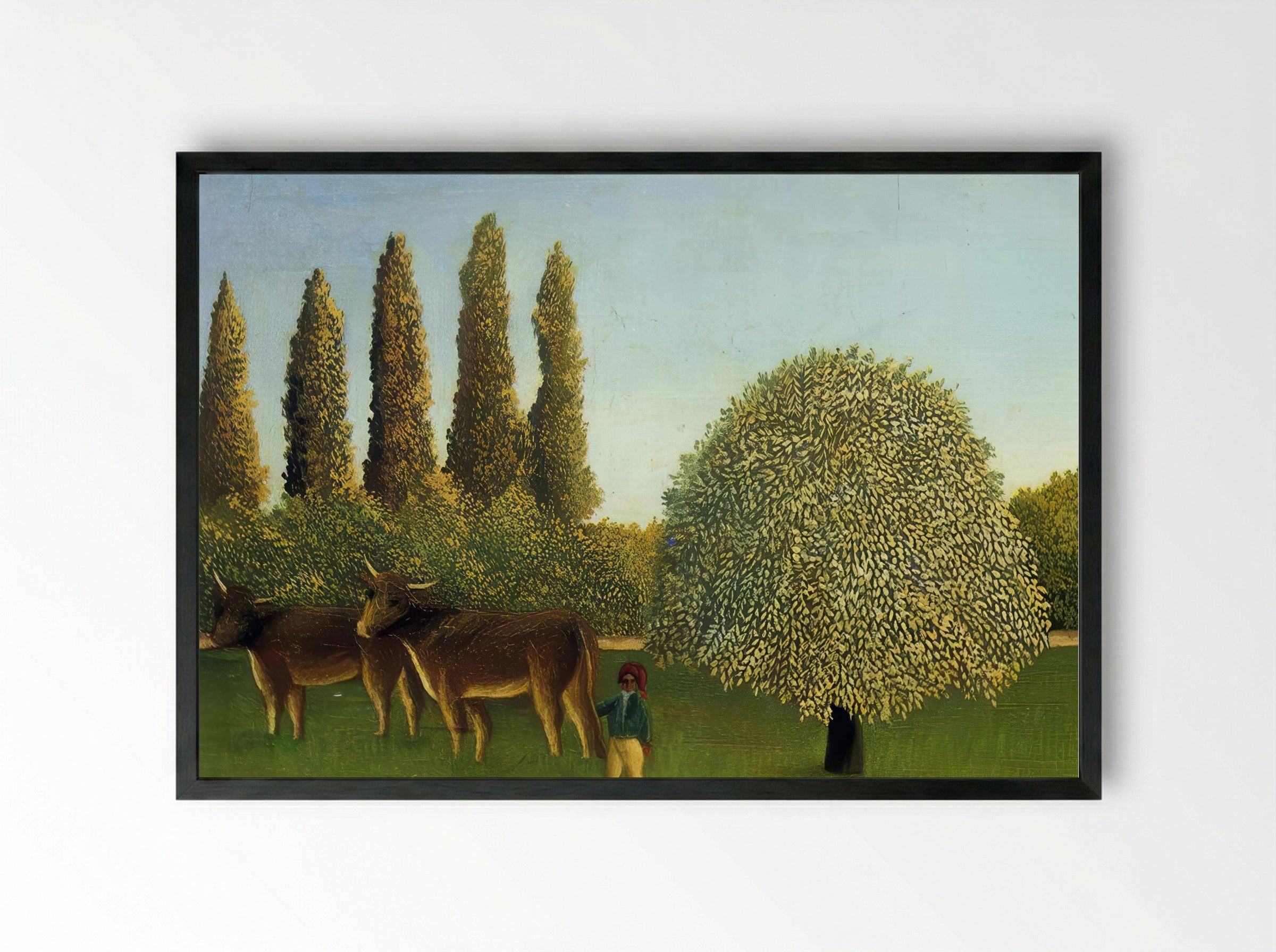 In the Fields by Henri Rousseau – Naïve Art Rural Landscape Print - Framed Print Black