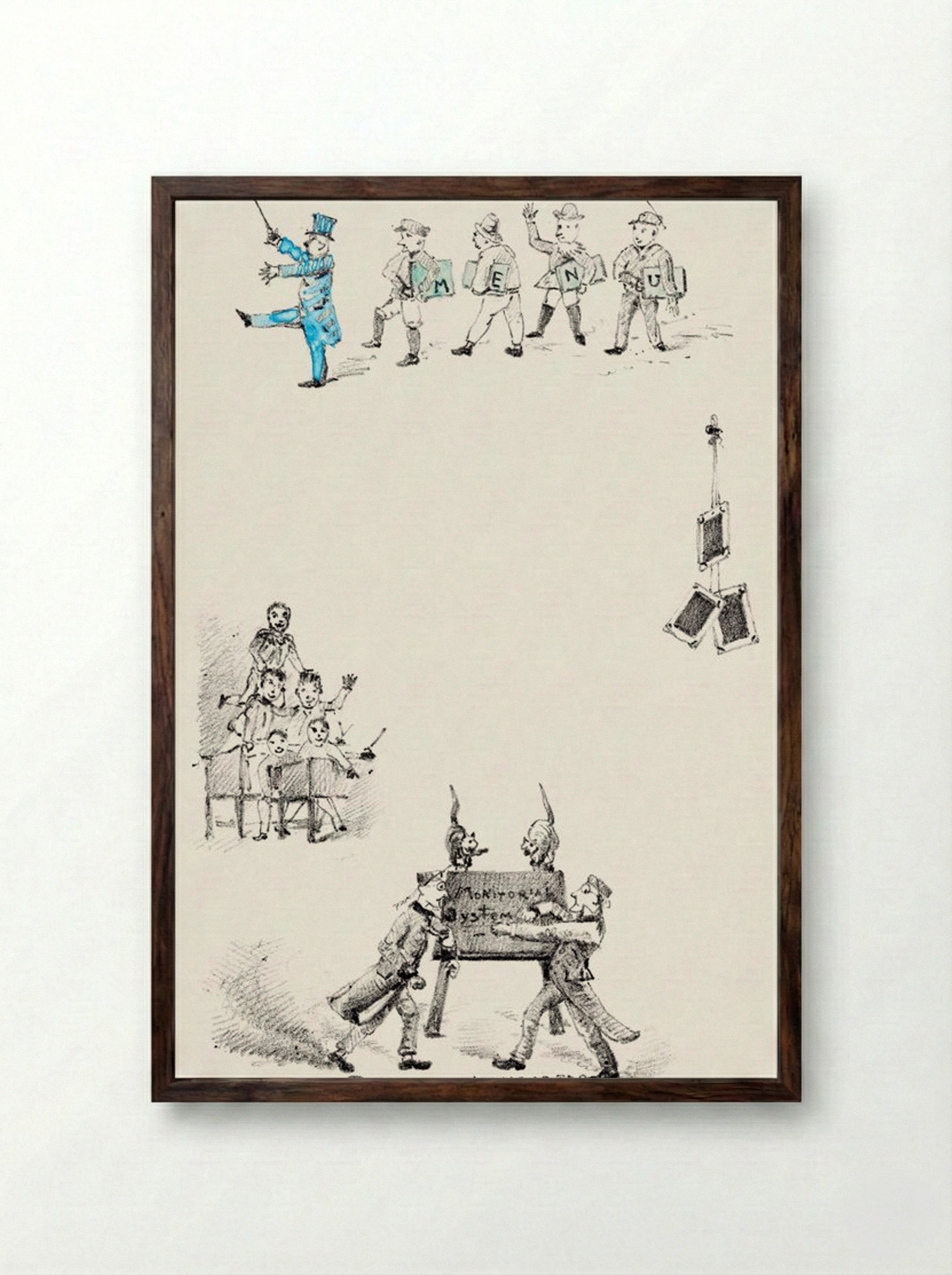 Menu Card with Teachers and Students - Theo van Hoytema - Framed Print Dark Wood