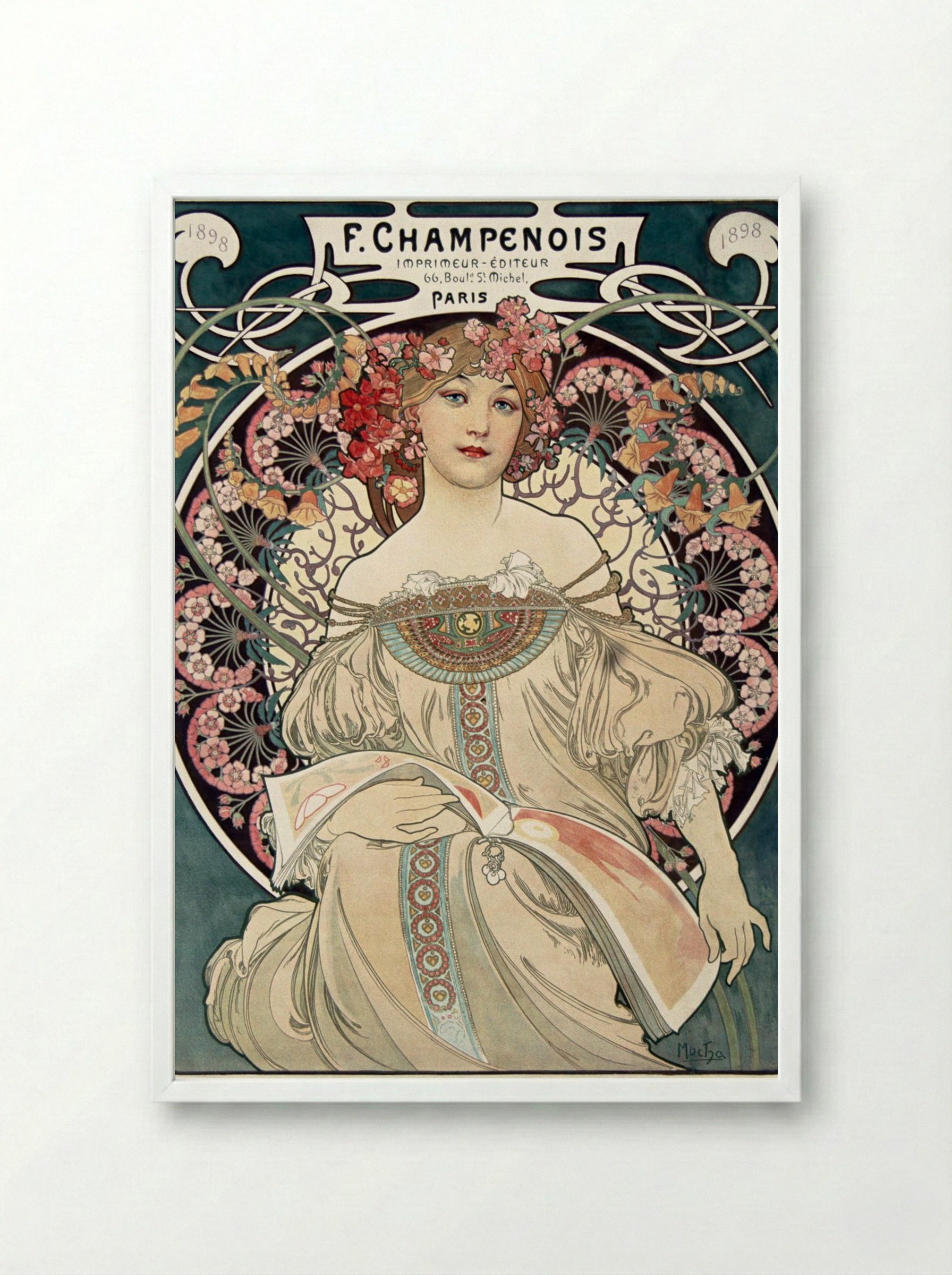 F. Champenois Imprimeur-Éditeur - Alphonse Mucha - Framed Print White
