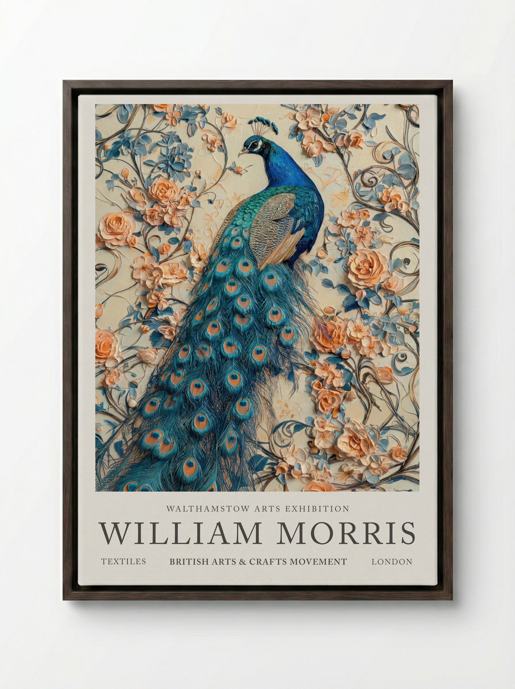 Peacock Splendor - William Morris - Framed Canvas Dark Wood
