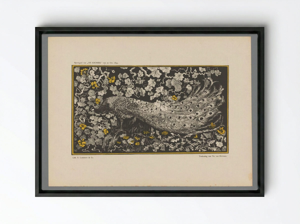 Pauw (Peacock Design) - Theo van Hoytema - Framed Canvas Black