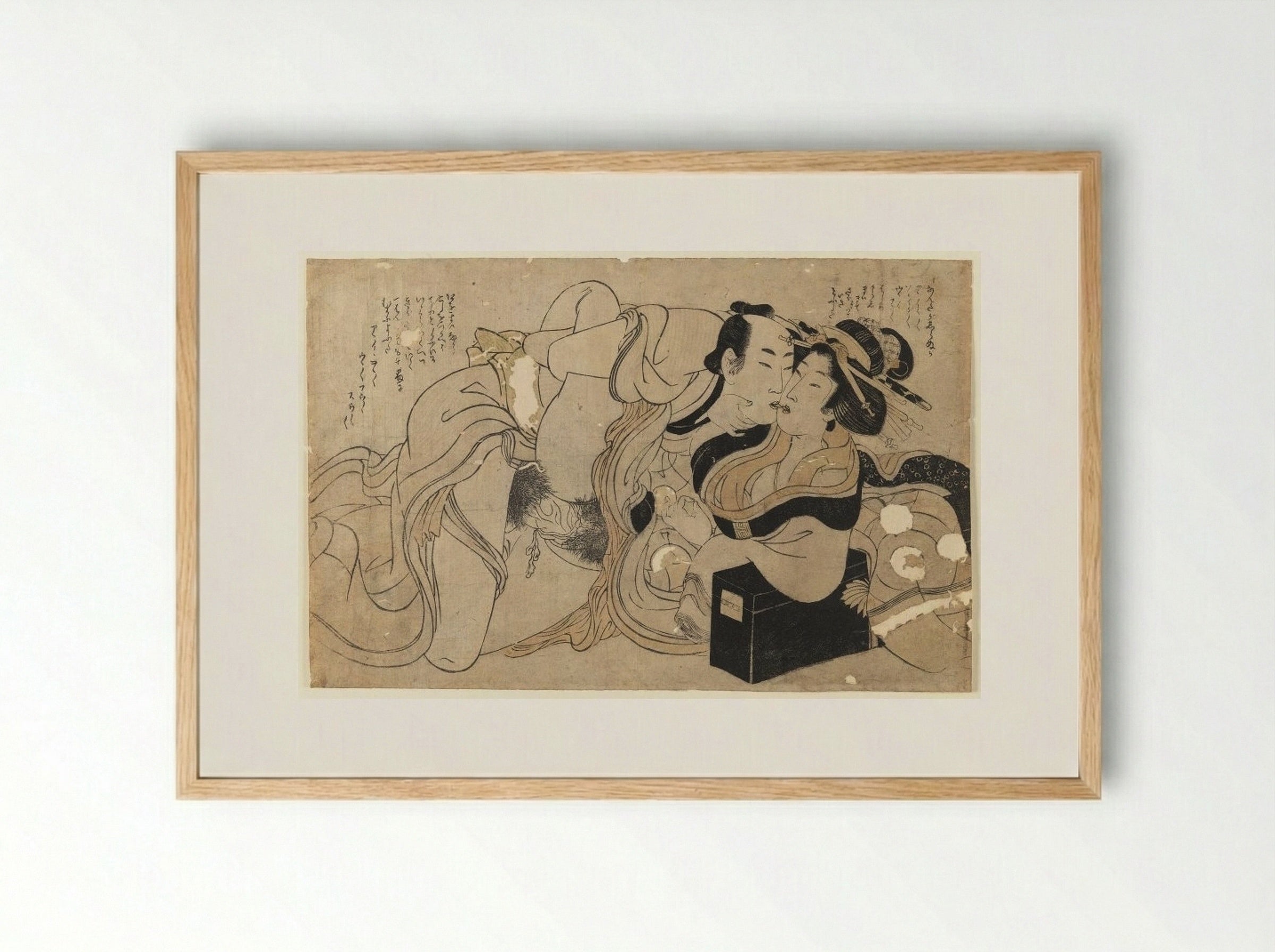 Amorous Couple - Kitagawa Utamaro - Framed Print Wood