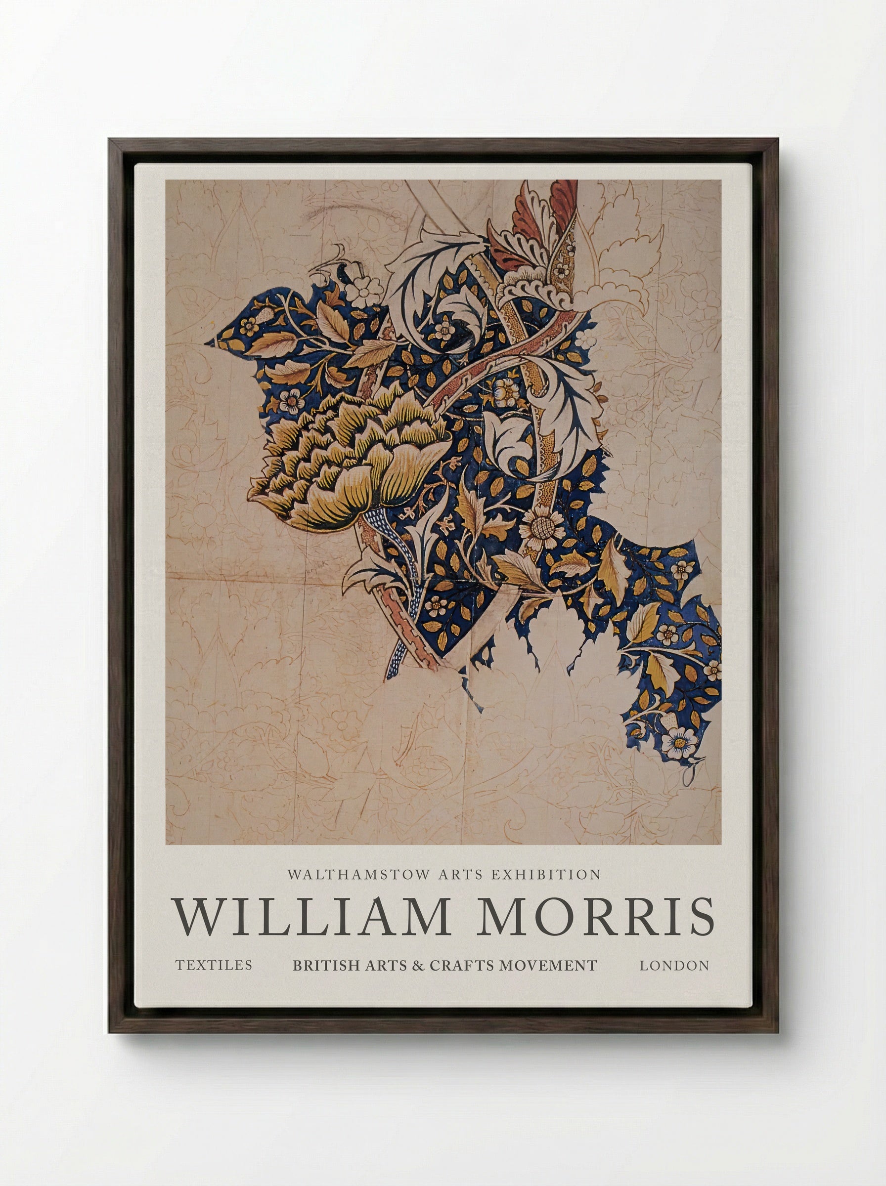 Design for Windrush printed textile - William Morris - Framed Canvas Dark Wood