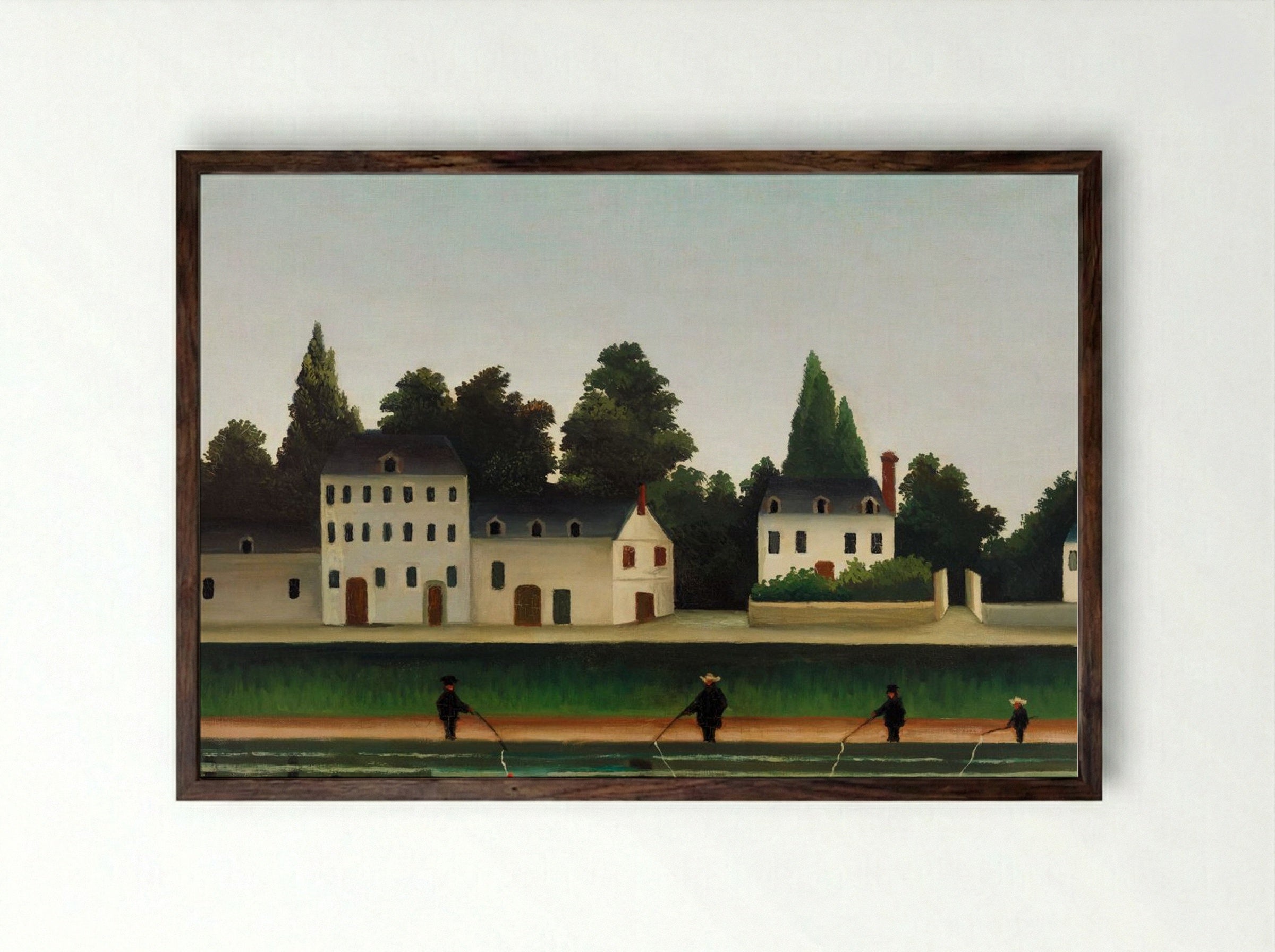 Landscape and Four Fishermen - Henri Rousseau - Framed Print Dark Wood