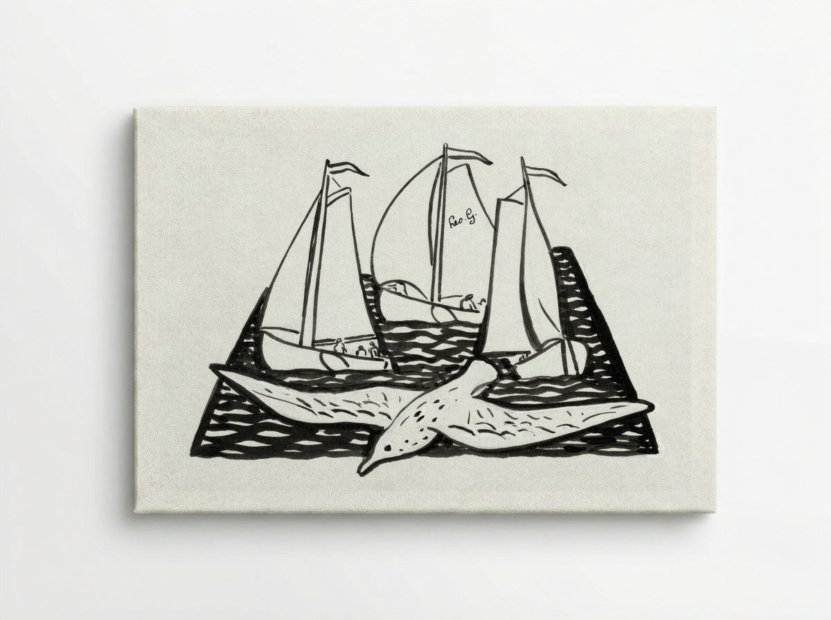 Three Sailing Ships and a Seagull - Leo Gestel - Canvas