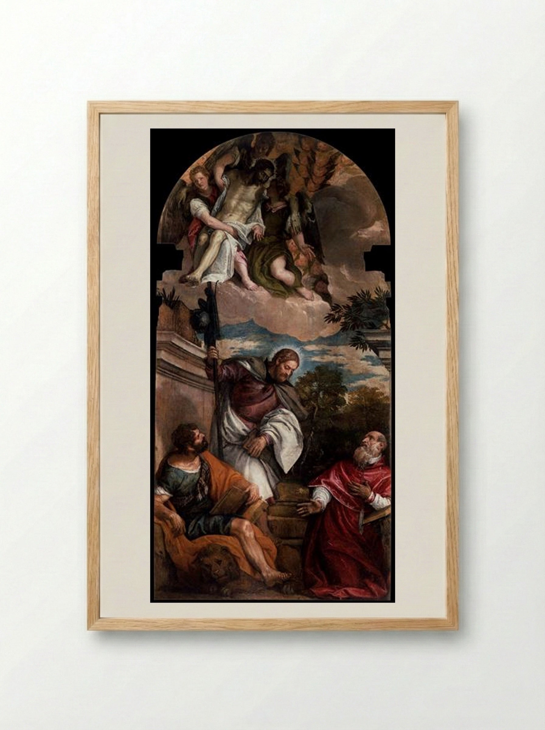 Sts Mark, James and Jerome with the Dead Christ Borne by Angels - Paolo Veronese - Framed Print Wood