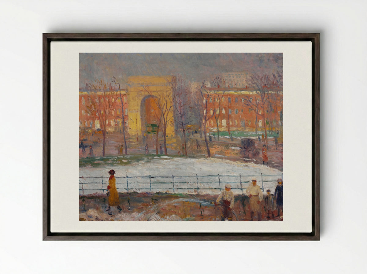 Street Cleaners, Washington Square - William James Glackens - Framed Canvas Dark Wood
