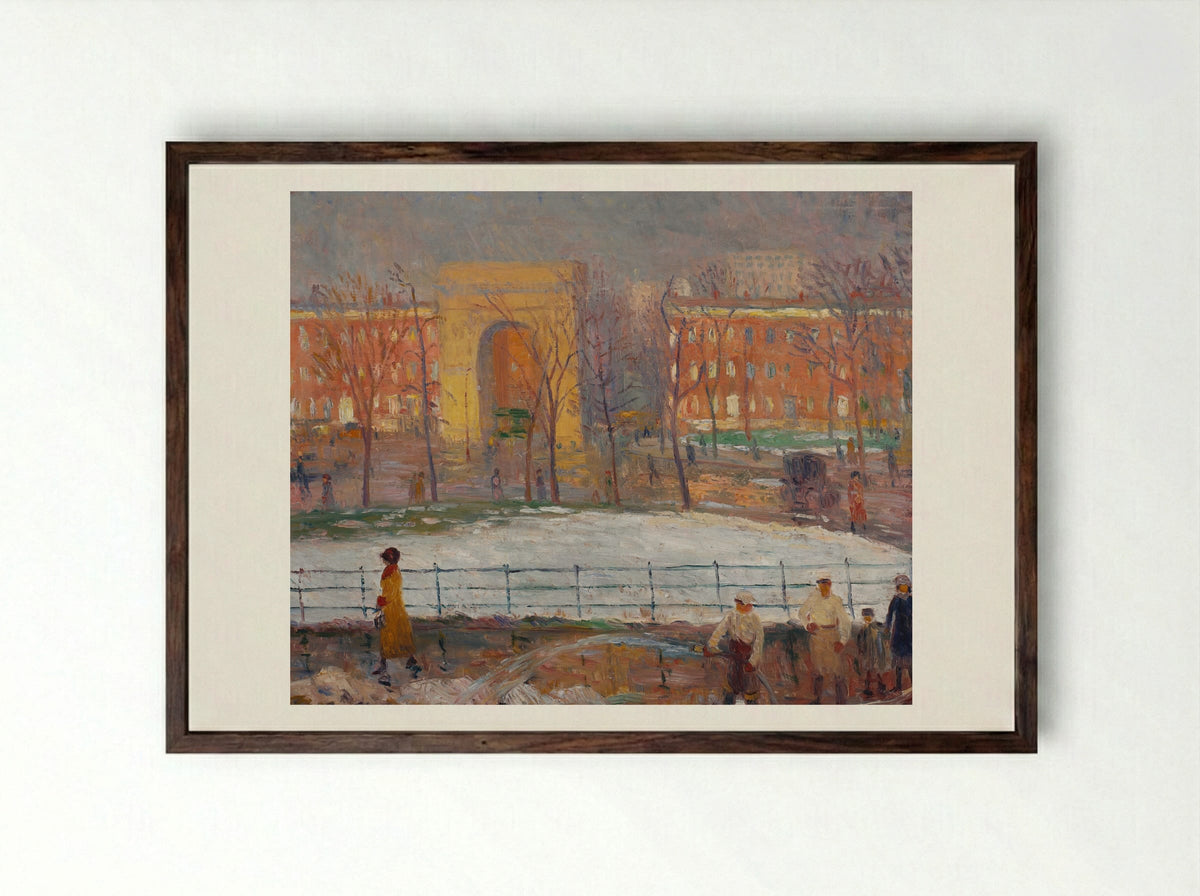Street Cleaners, Washington Square - William James Glackens - Framed Print Dark Wood