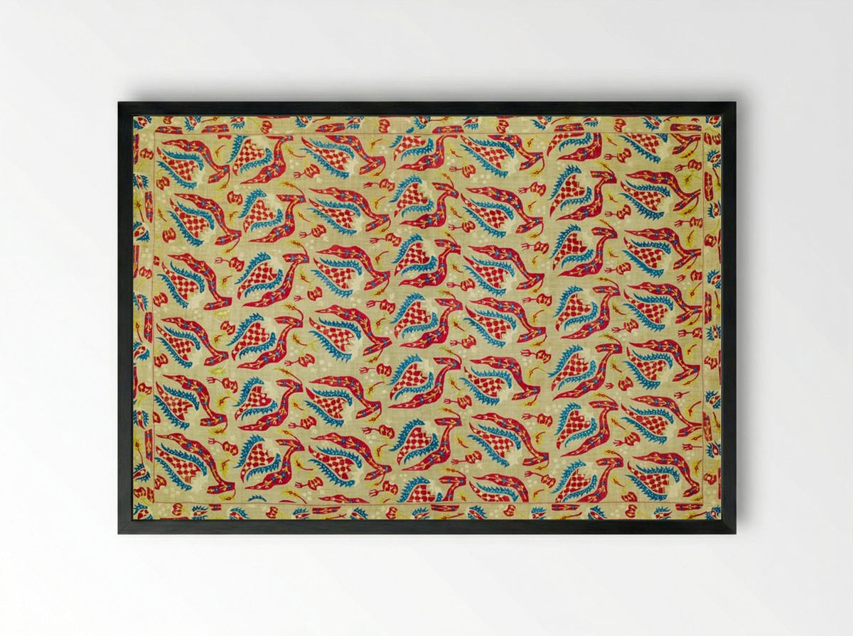 Turkish Bed Cover Pattern with Flowers and Leaves - William Morris - Framed Print Black