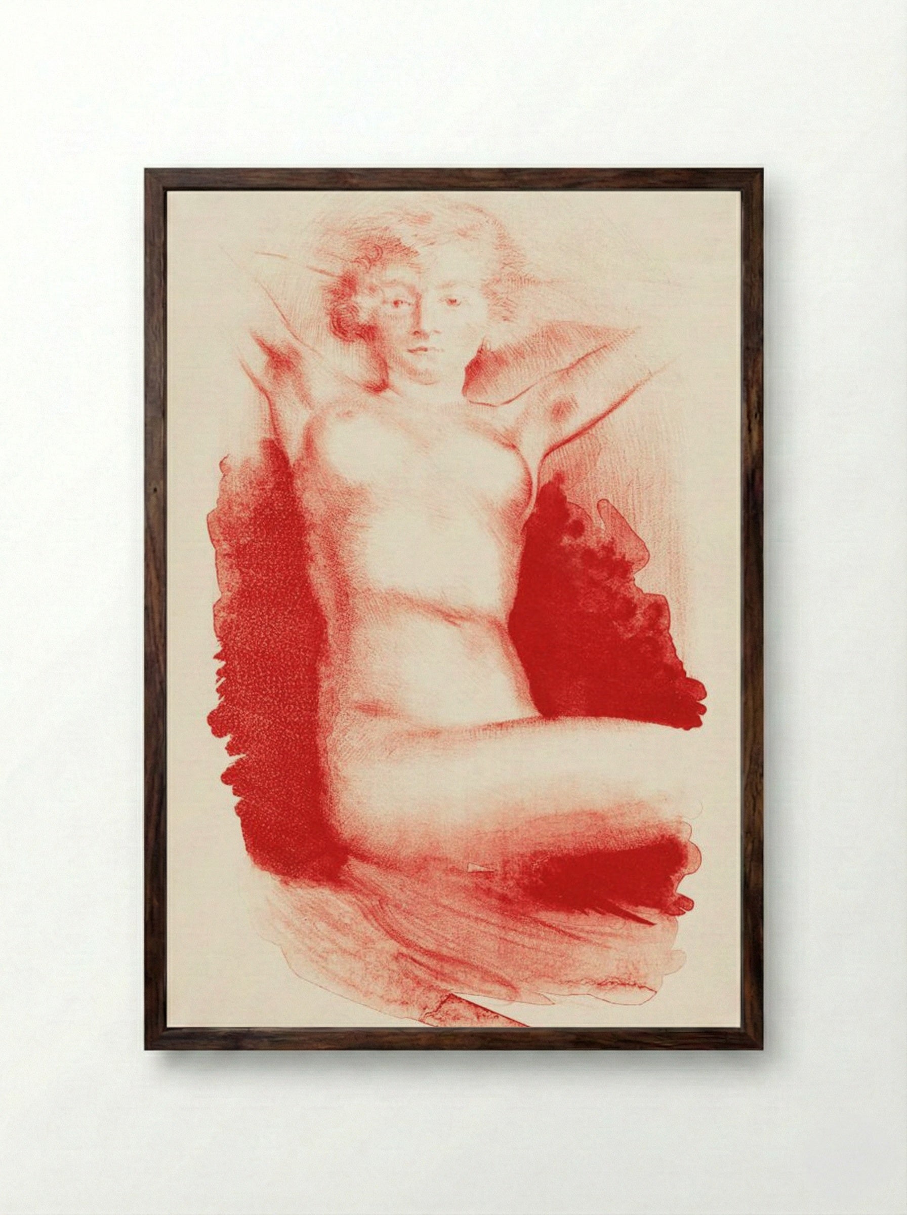 Zittende naakte vrouw (Seated Nude) - Huib Luns - Framed Print Dark Wood