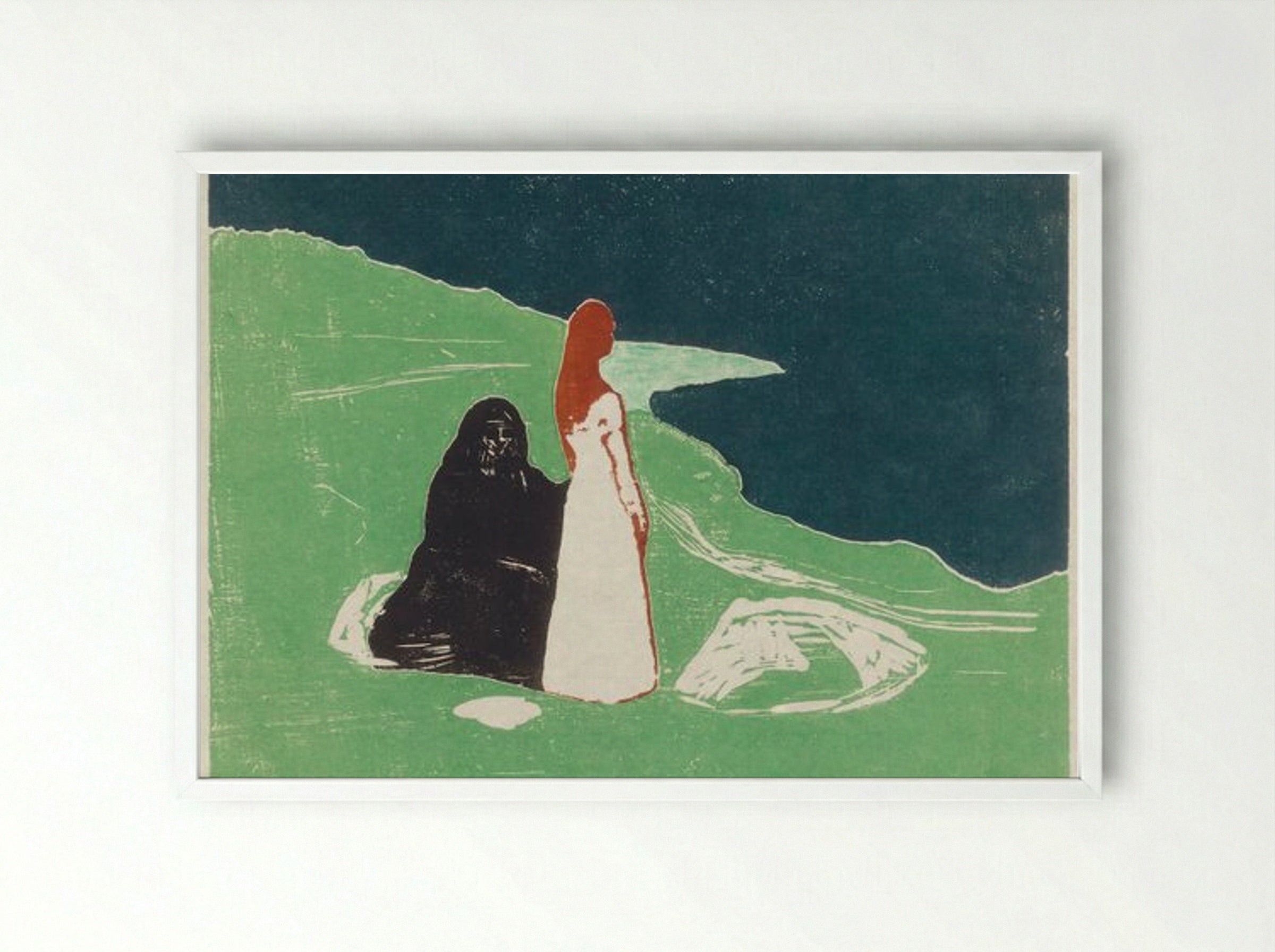 Two Women on the Shore - Edvard Munch - Framed Print White