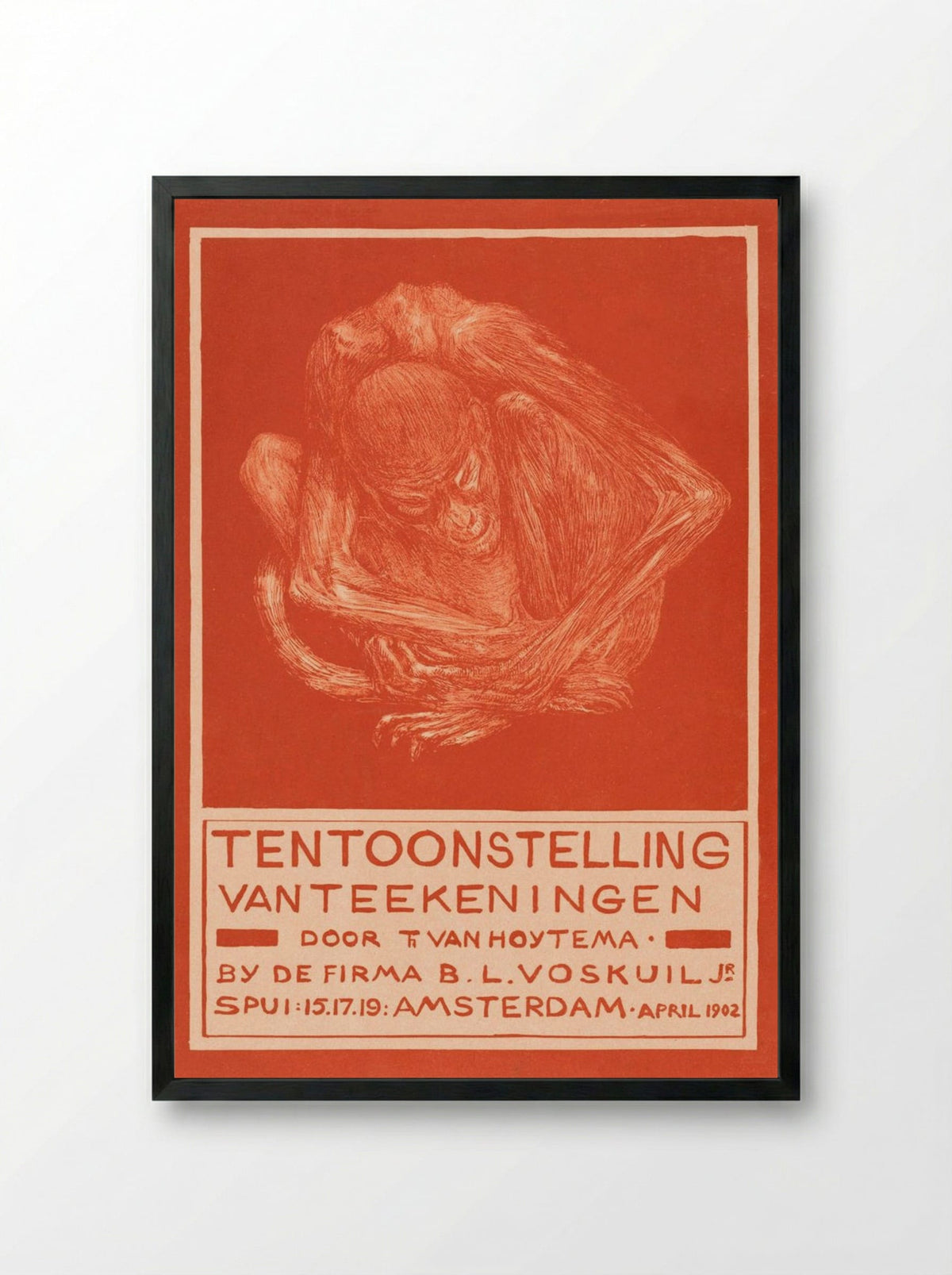 Reclamekaart met ineengedoken aap (Advertising Card with Crouching Ape) - Theo van Hoytema - Framed Print Black