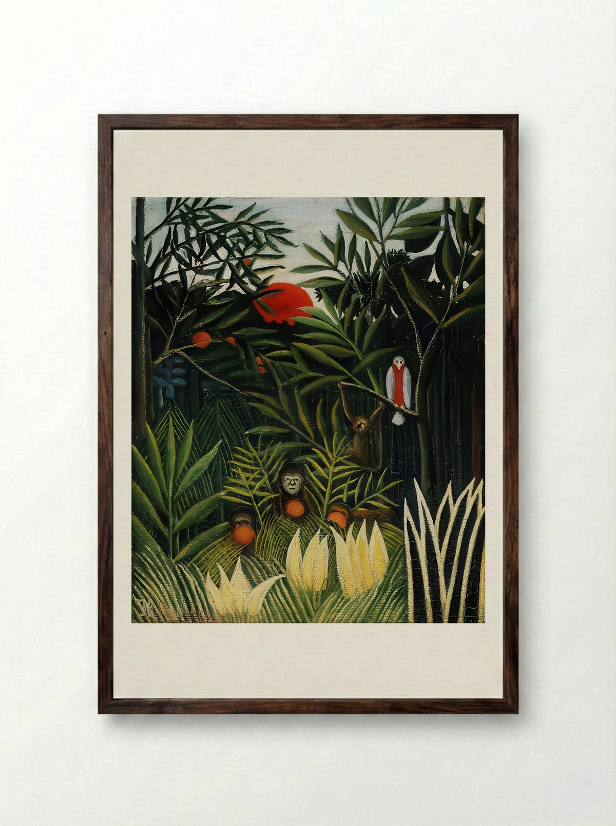 Landscape with Monkeys by Henri Rousseau – Jungle Wildlife Naïve Art Print - Framed Print Dark Wood