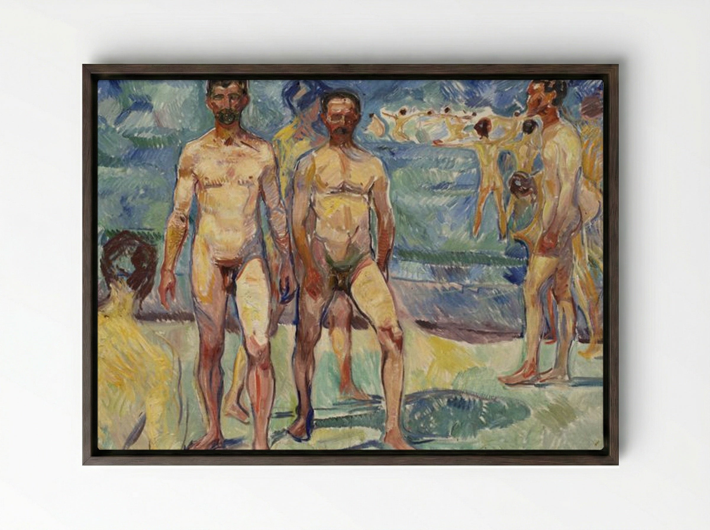 Bathing Men (Middle Age) - Edvard Munch - Framed Canvas Dark Wood