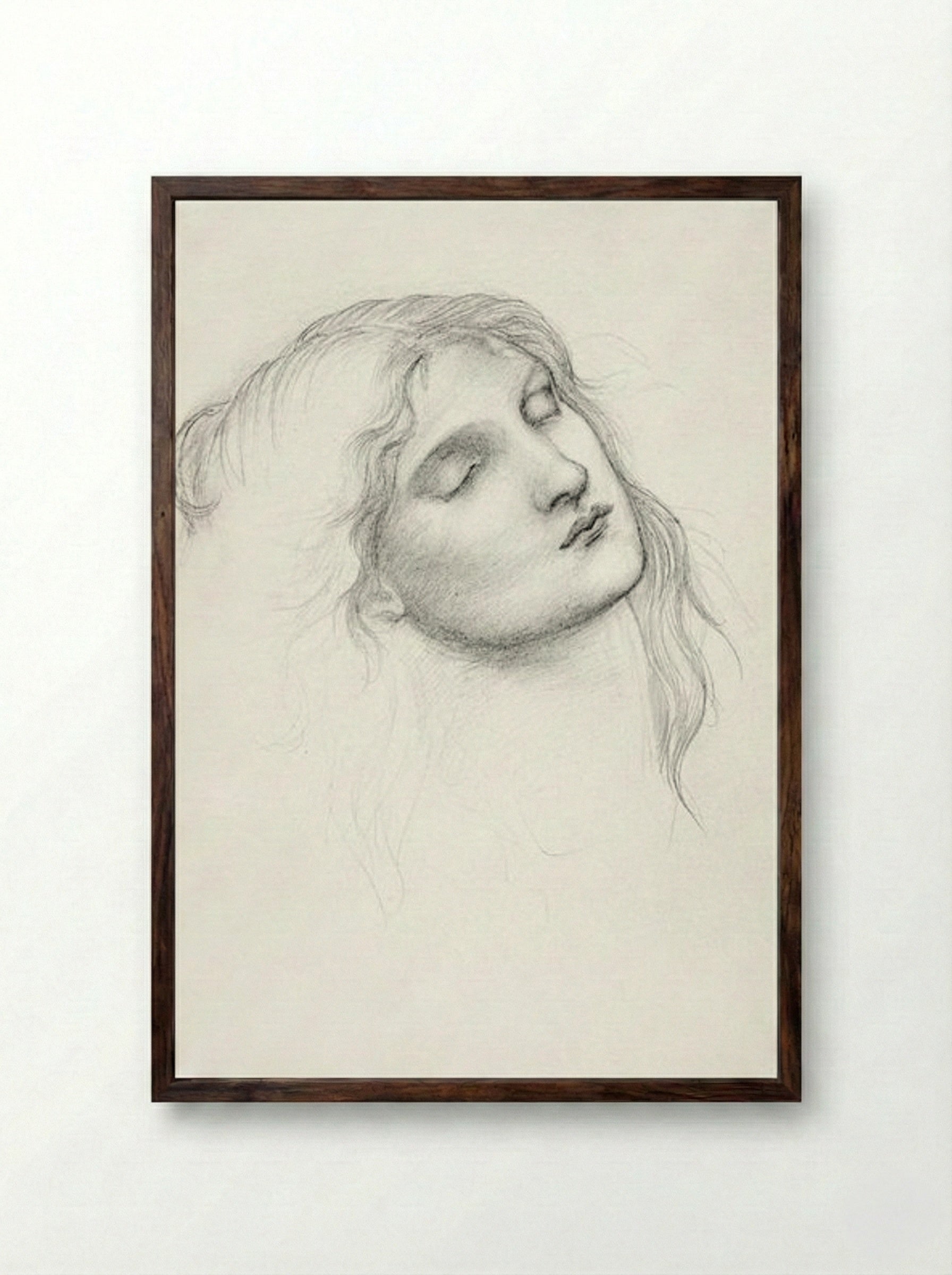 Head of a Woman with Eyes Closed - Edward Burne-Jones - Framed Print Dark Wood