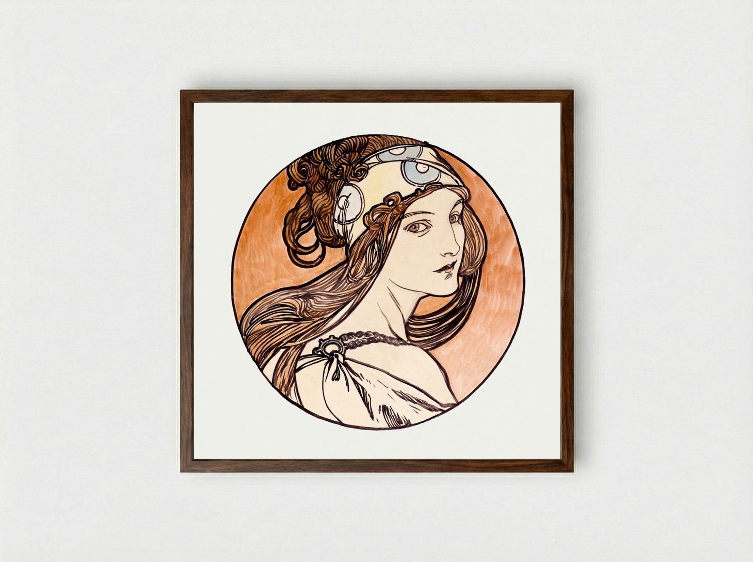 Stained Glass Window Design for Fouquet Boutique - Alphonse Mucha - Framed Print Dark Wood