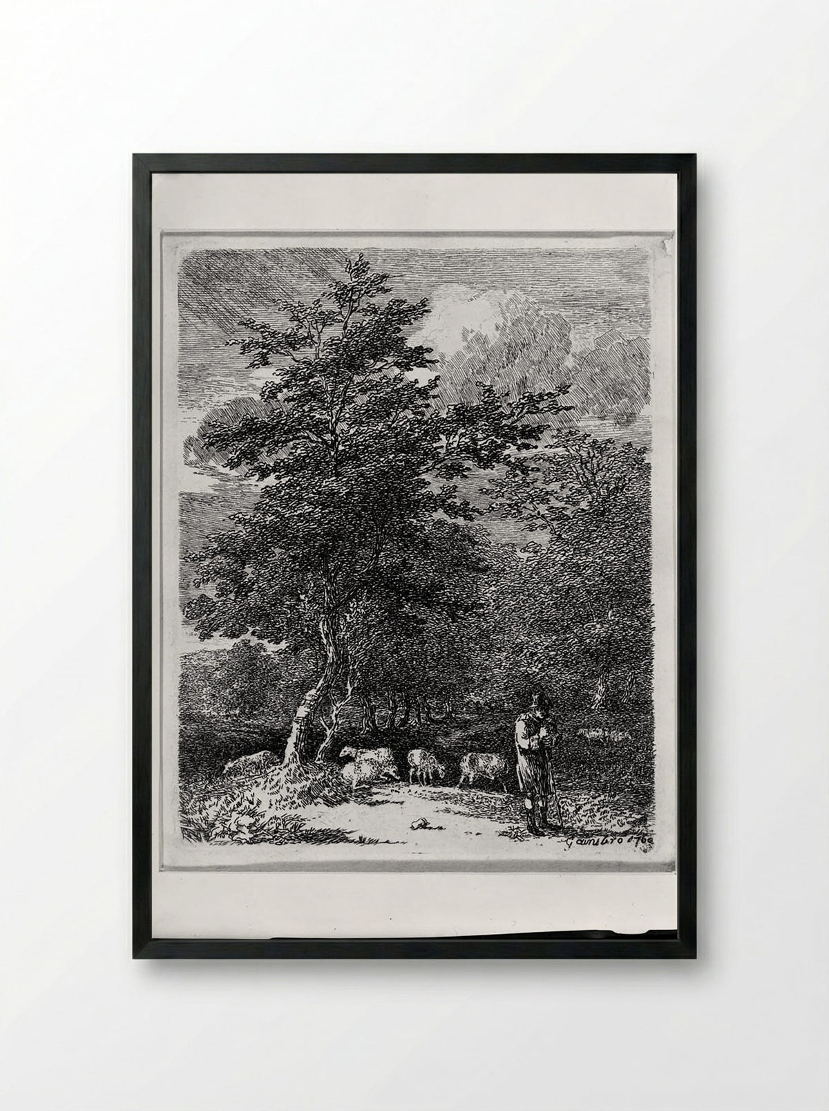Landscape with Shepherd Watching his Sheep - Thomas Gainsborough - Framed Print Black