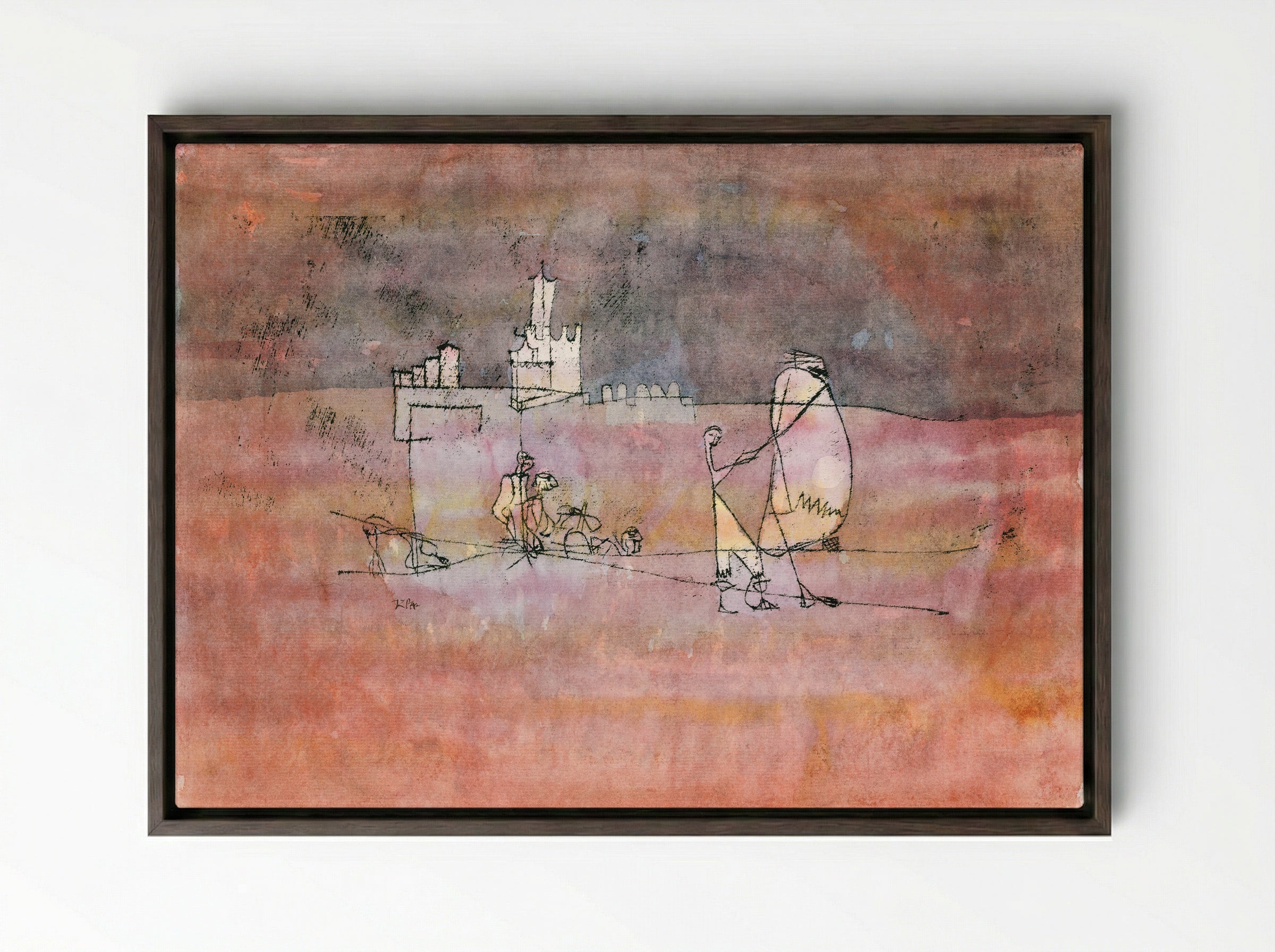 Episode Before an Arab Town - Paul Klee - Framed Canvas Dark Wood