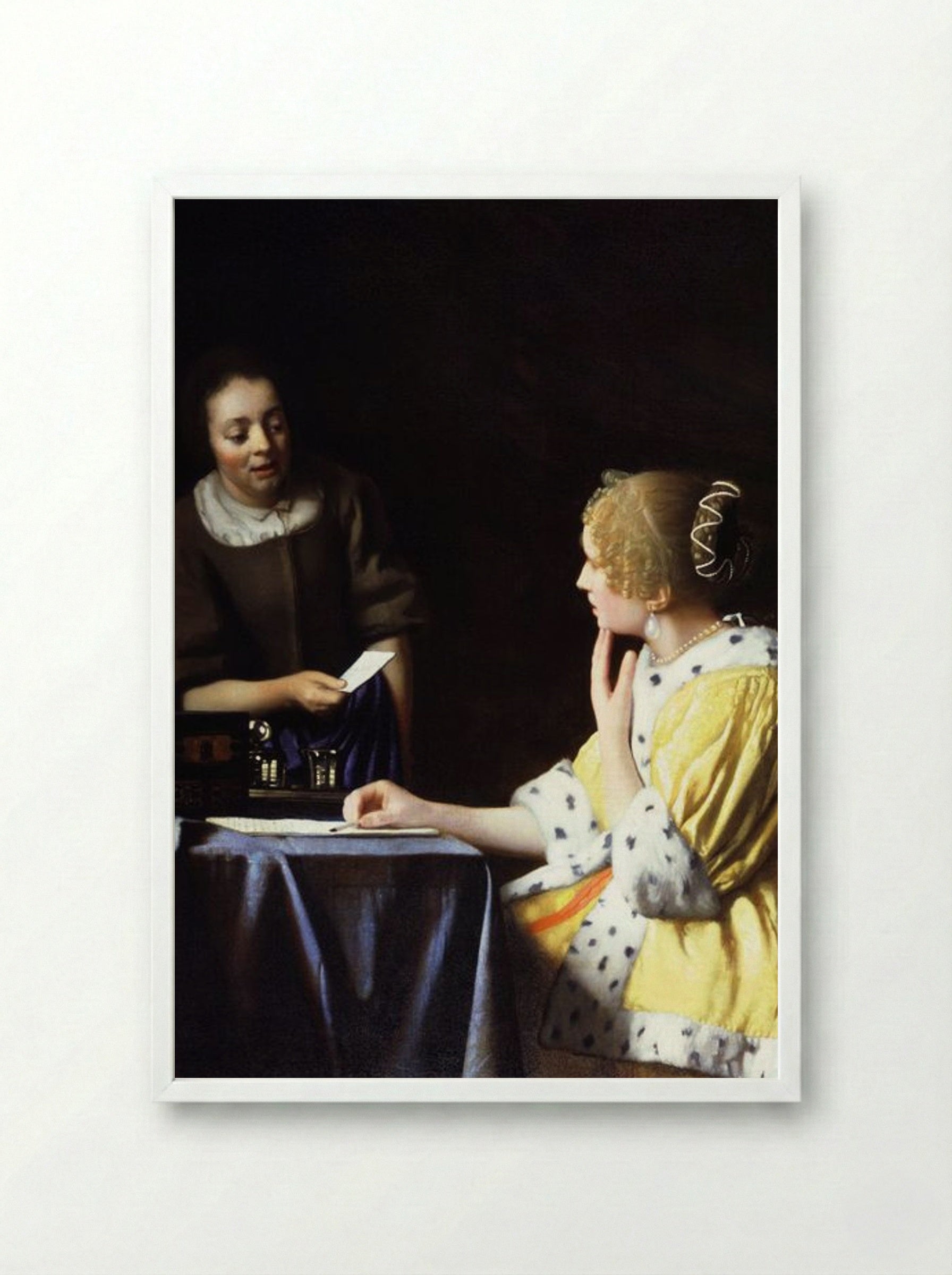 Mistress and Maid - Johannes Vermeer - Framed Print White