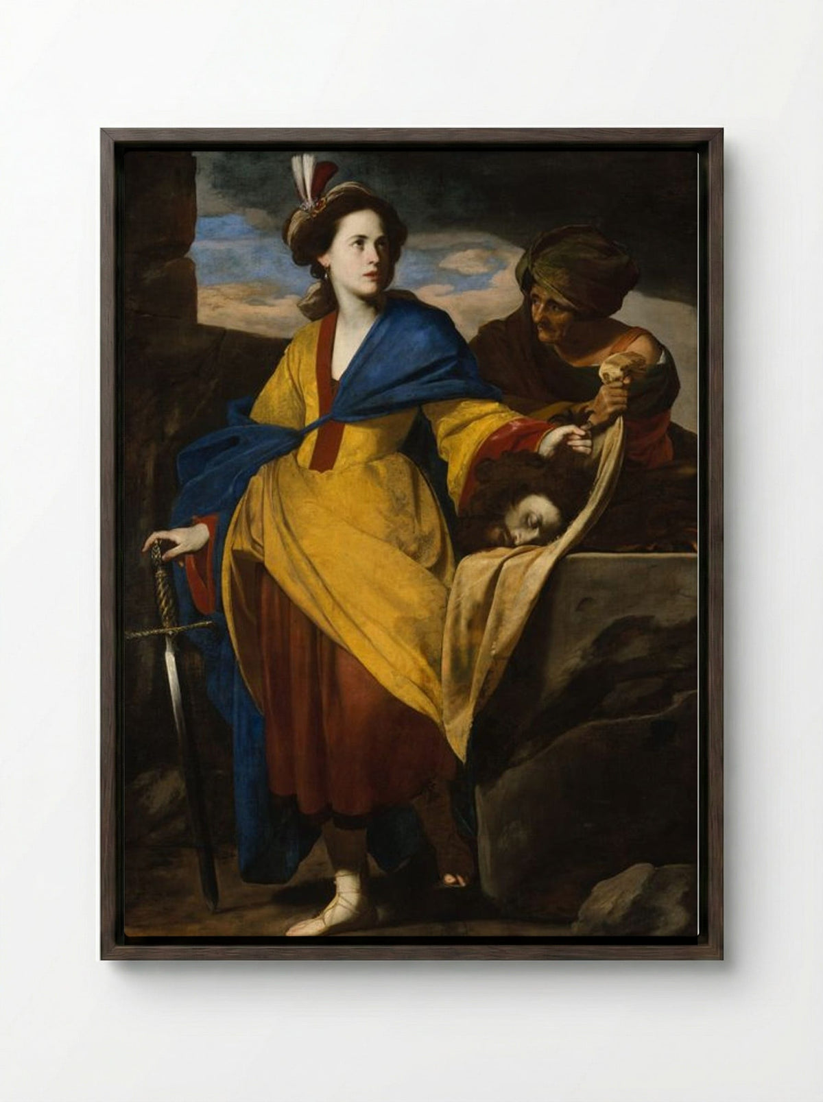 Judith with the Head of Holofernes - Massimo Stanzione - Framed Canvas Dark Wood