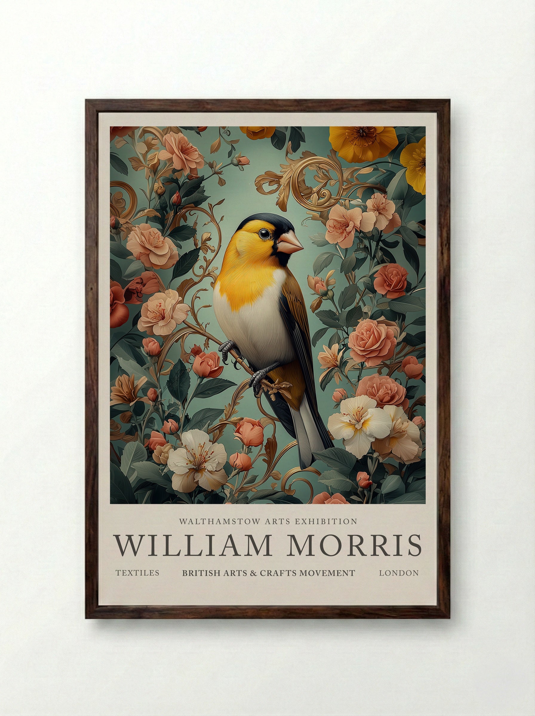 Goldfinch Glow - William Morris - Framed Print Dark Wood