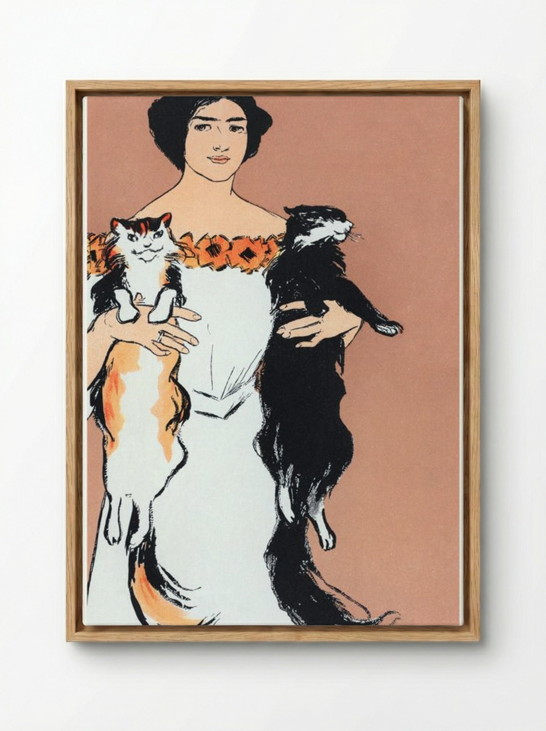 Woman Holding Cats - Edward Penfield - Framed Canvas Wood