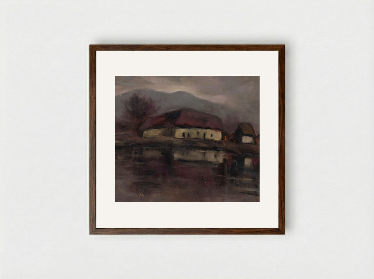 Sketch of a Landscape with a Lake - Zolo Palugyay - Framed Print Dark Wood