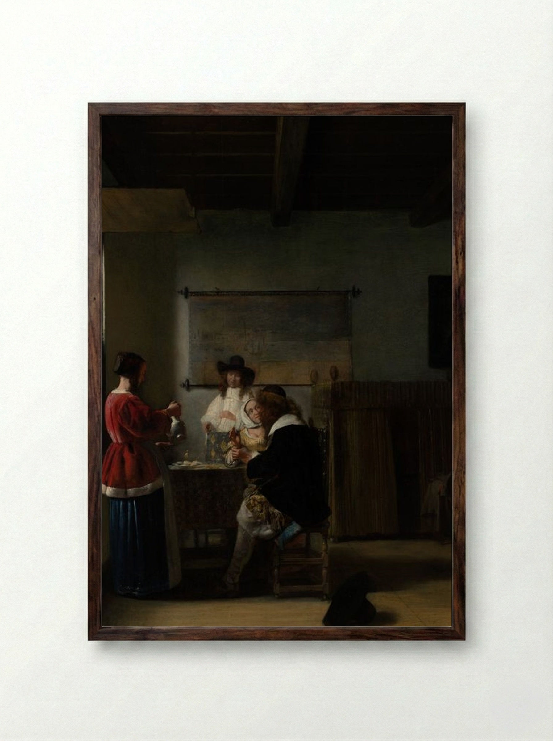 The Visit - Pieter de Hooch - Framed Print Dark Wood