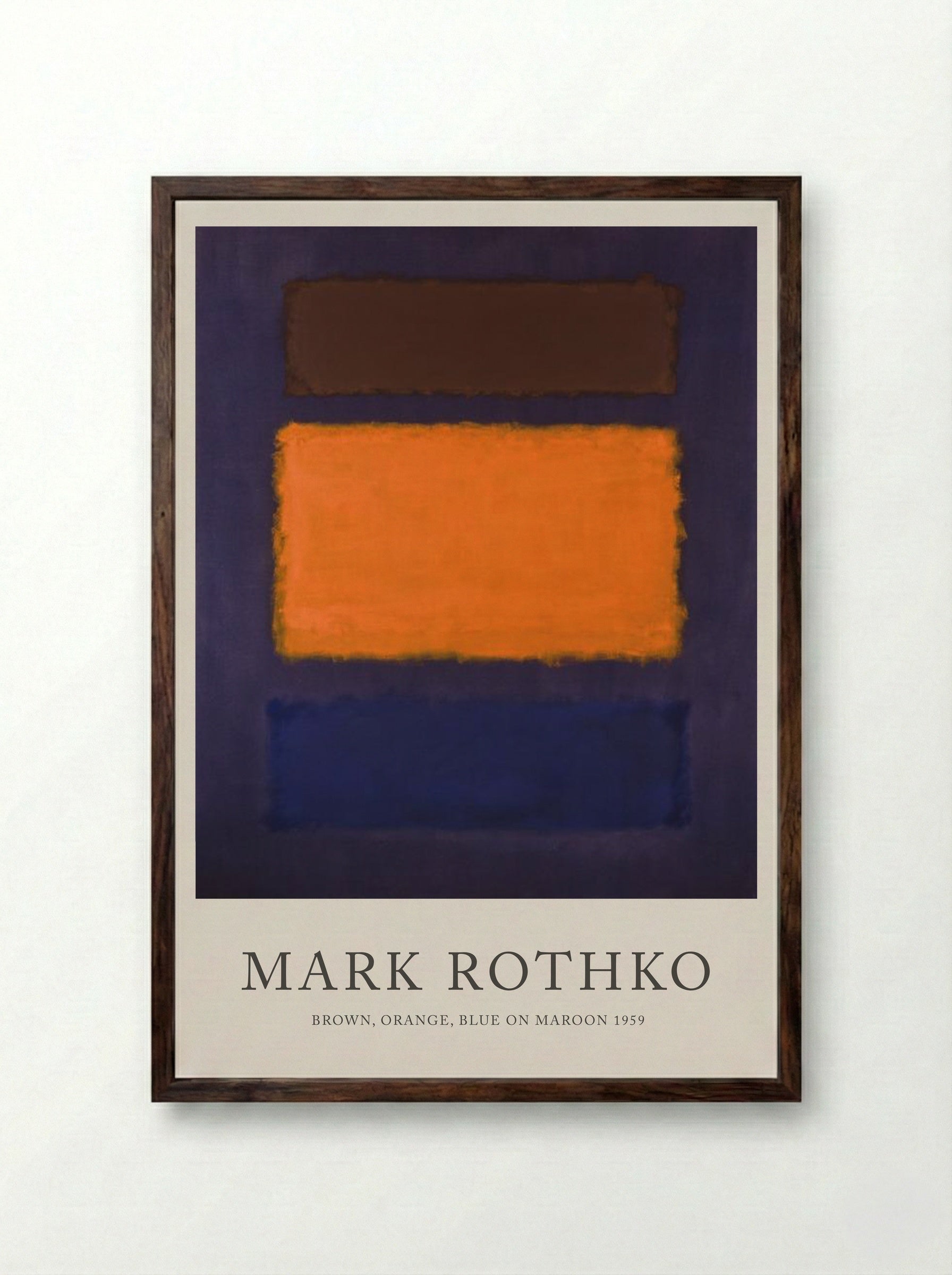 Brown, Orange, Blue on Maroon - Mark Rothko - Framed Print Dark Wood