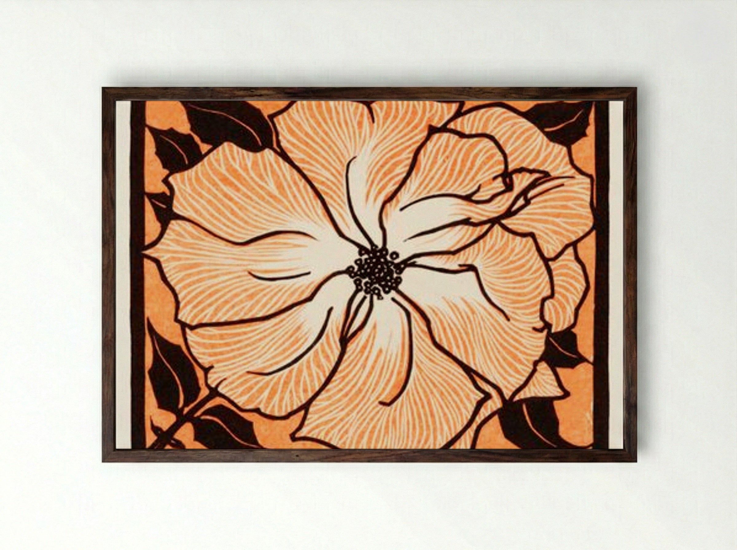 June (Floral Woodcut) - Julie de Graag - Framed Print Dark Wood