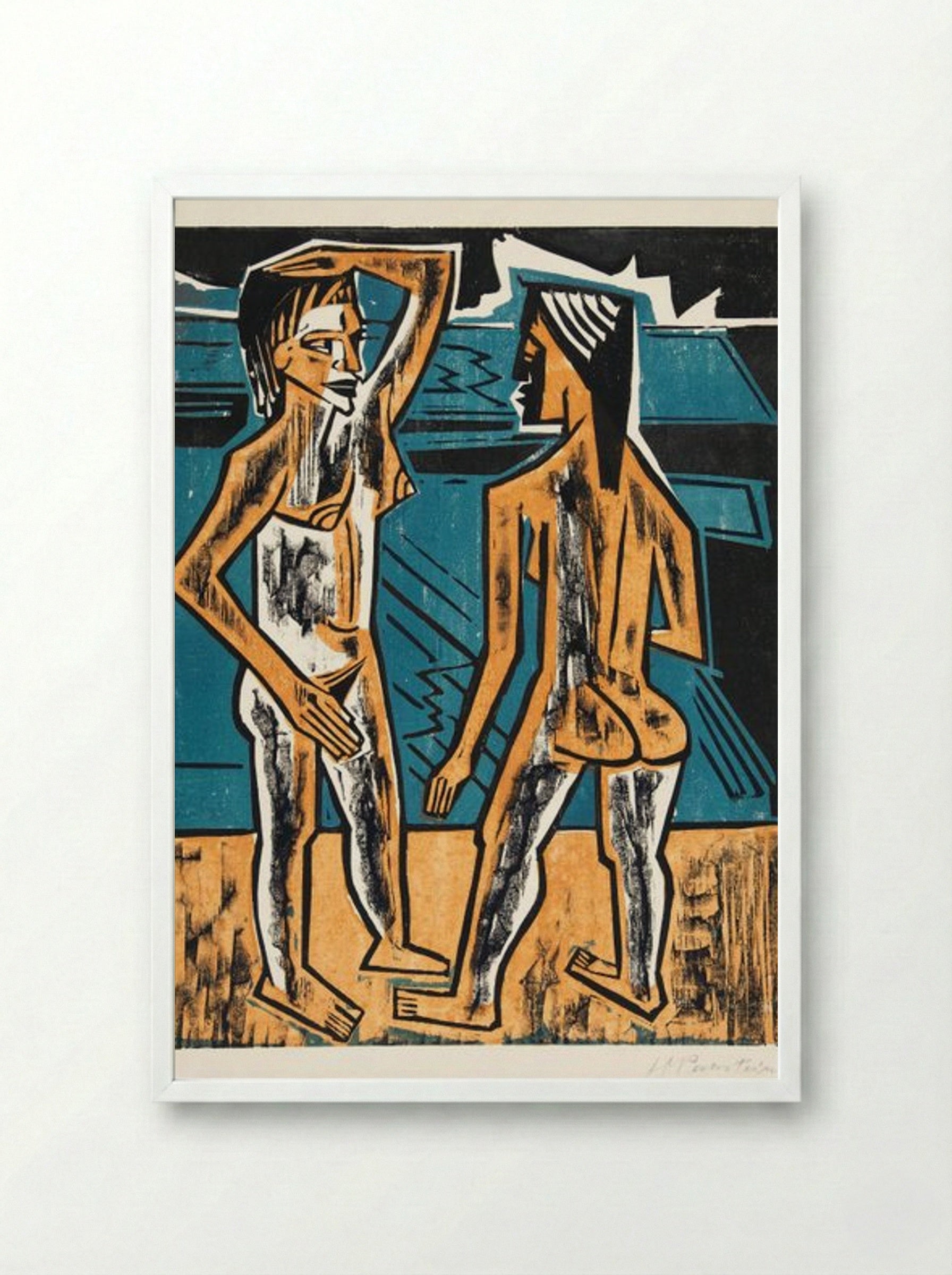 Two Standing Nudes - Max Pechstein - Framed Print White