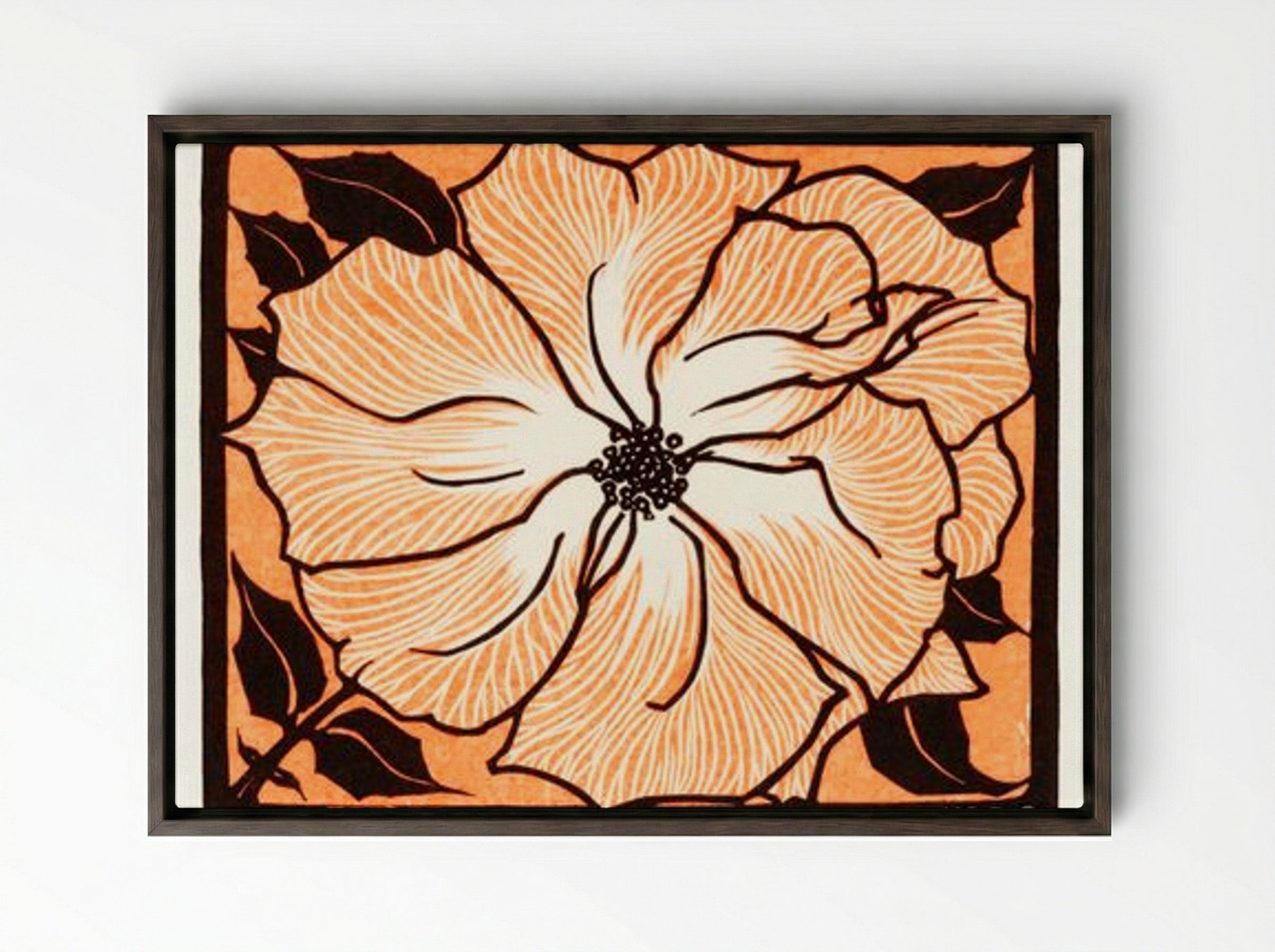 June (Floral Woodcut) - Julie de Graag - Framed Canvas Dark Wood
