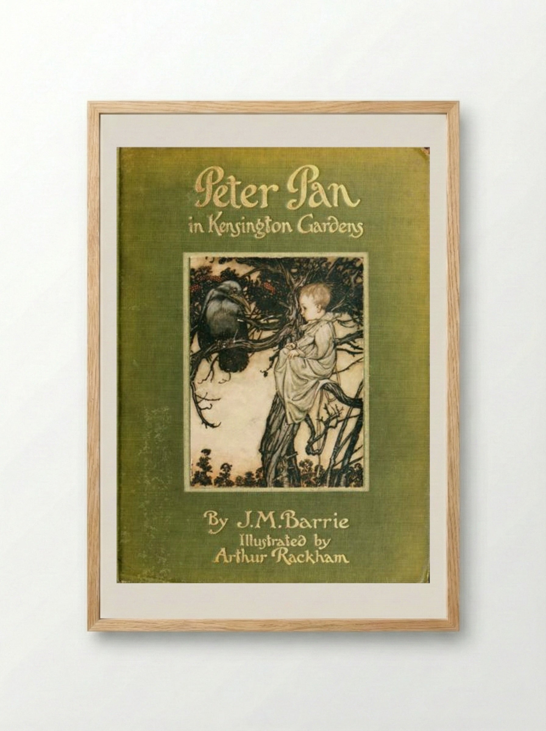 Peter Pan in Kensington Gardens (Book Cover) - Arthur Rackham - Framed Print Wood
