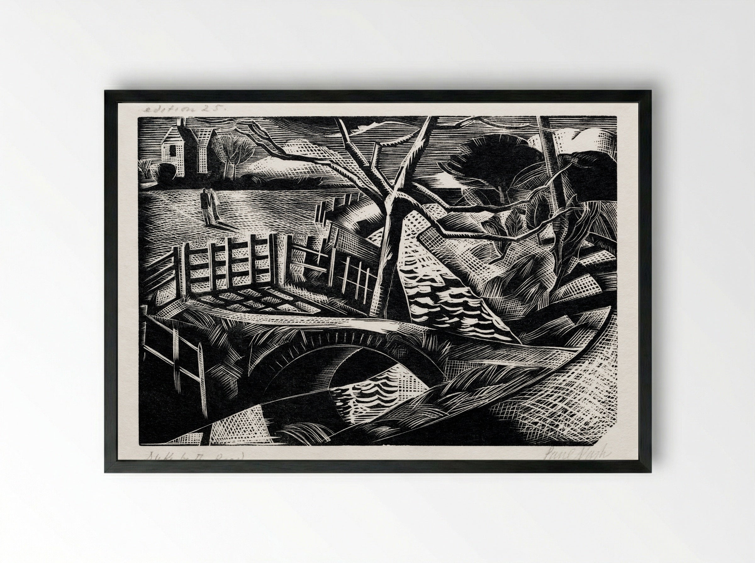 Dyke by the Road - Paul Nash - Framed Print Black