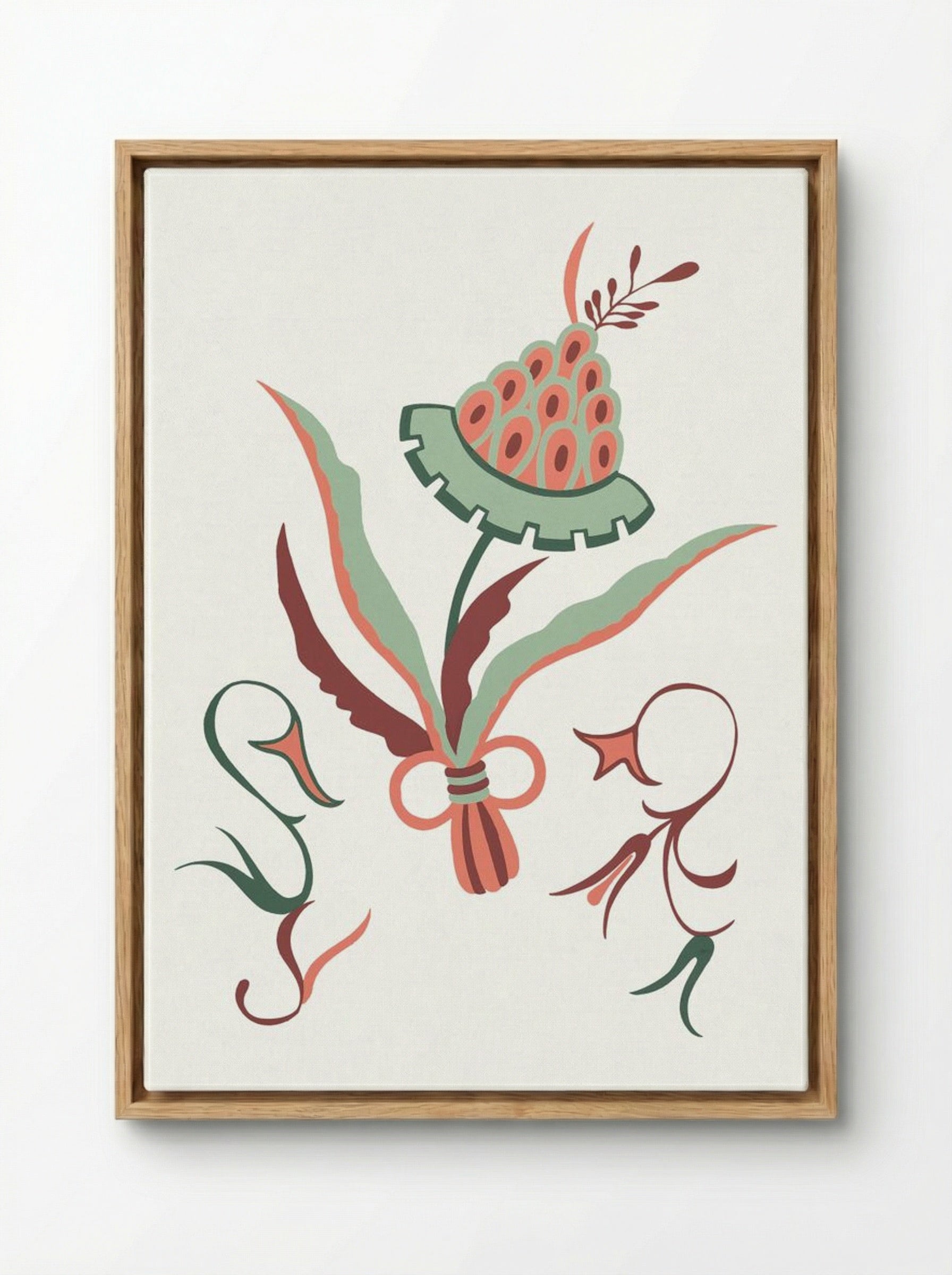 Floral Design with Swans - Fine Art Print - Framed Canvas Wood