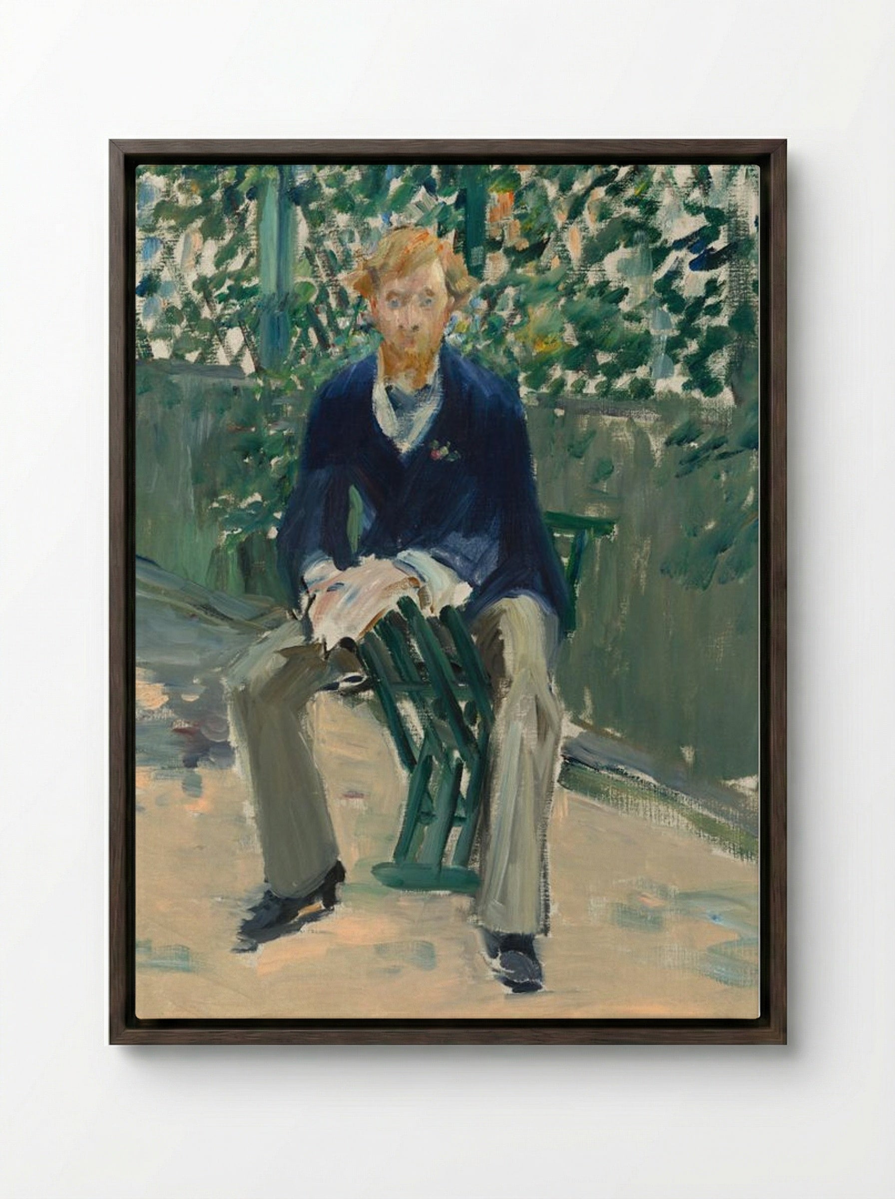 George Moore in the Artist's Garden - Édouard Manet - Framed Canvas Dark Wood