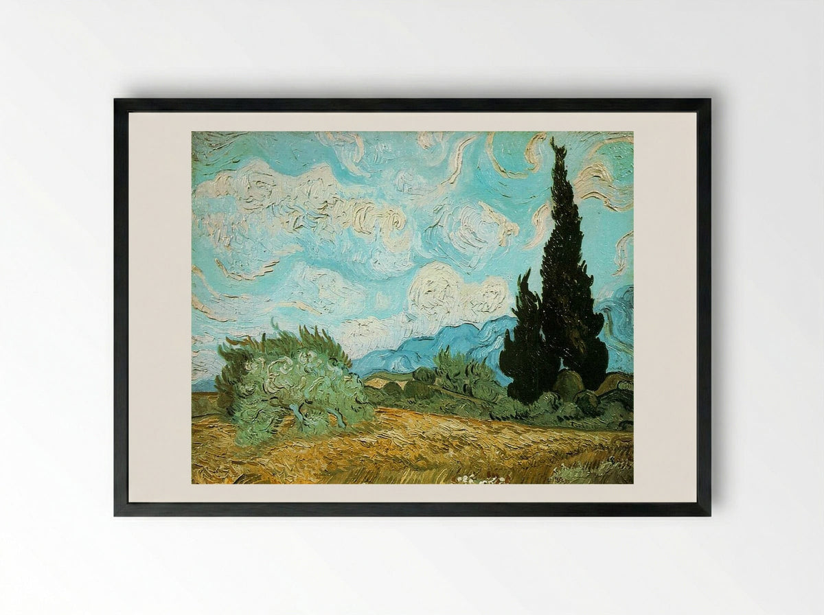 Wheat Field with Cypresses - Vincent van Gogh - Framed Print Black