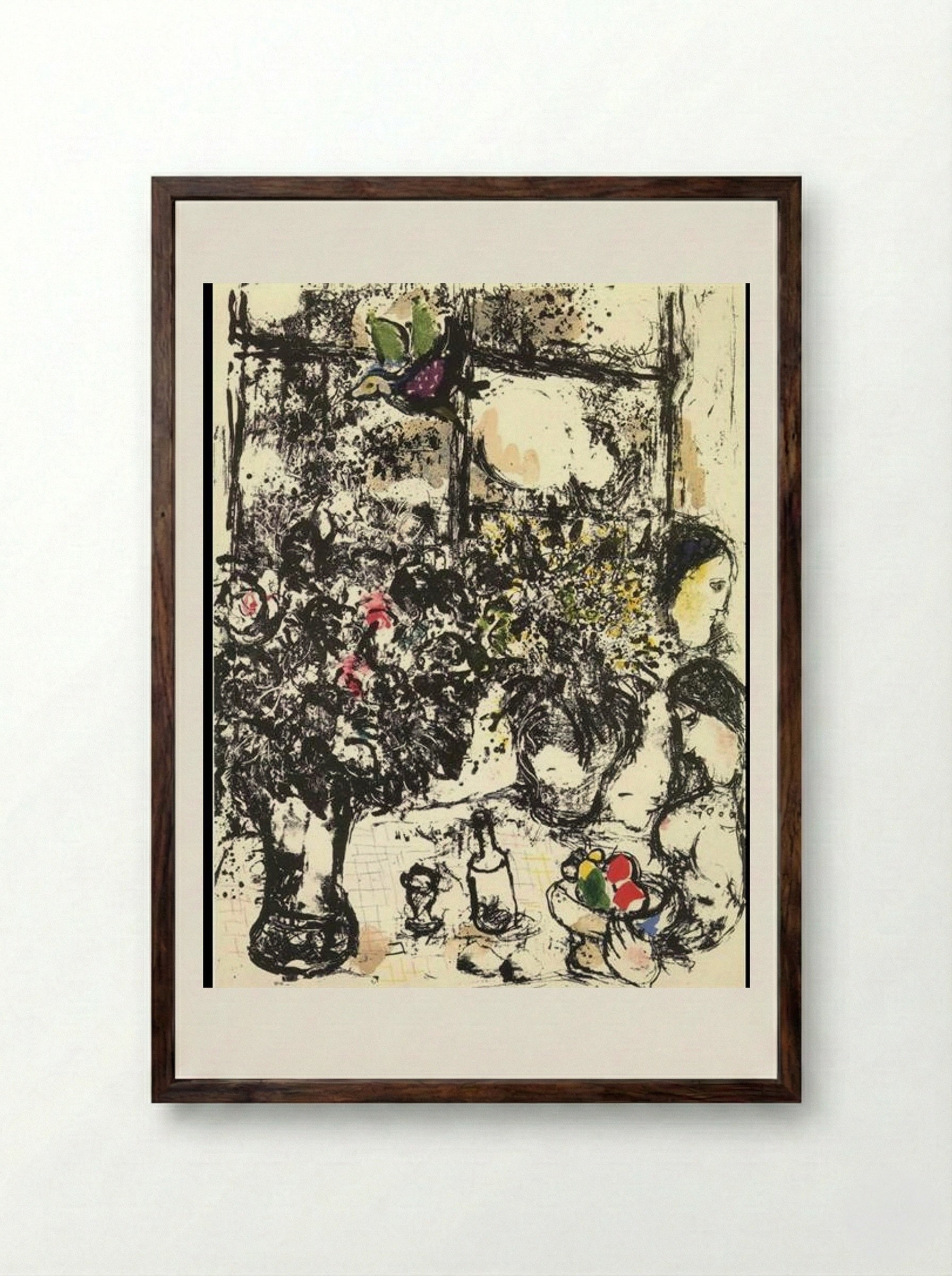 Still Life with Bouquet - Marc Chagall - Framed Print Dark Wood