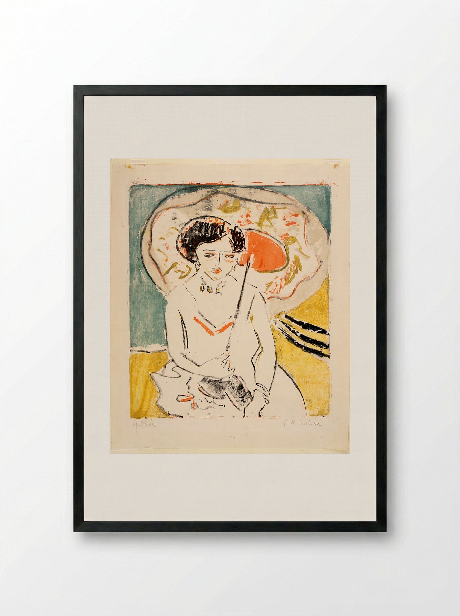 Dodo with a Japanese Umbrella - Ernst Ludwig Kirchner - Framed Print Black