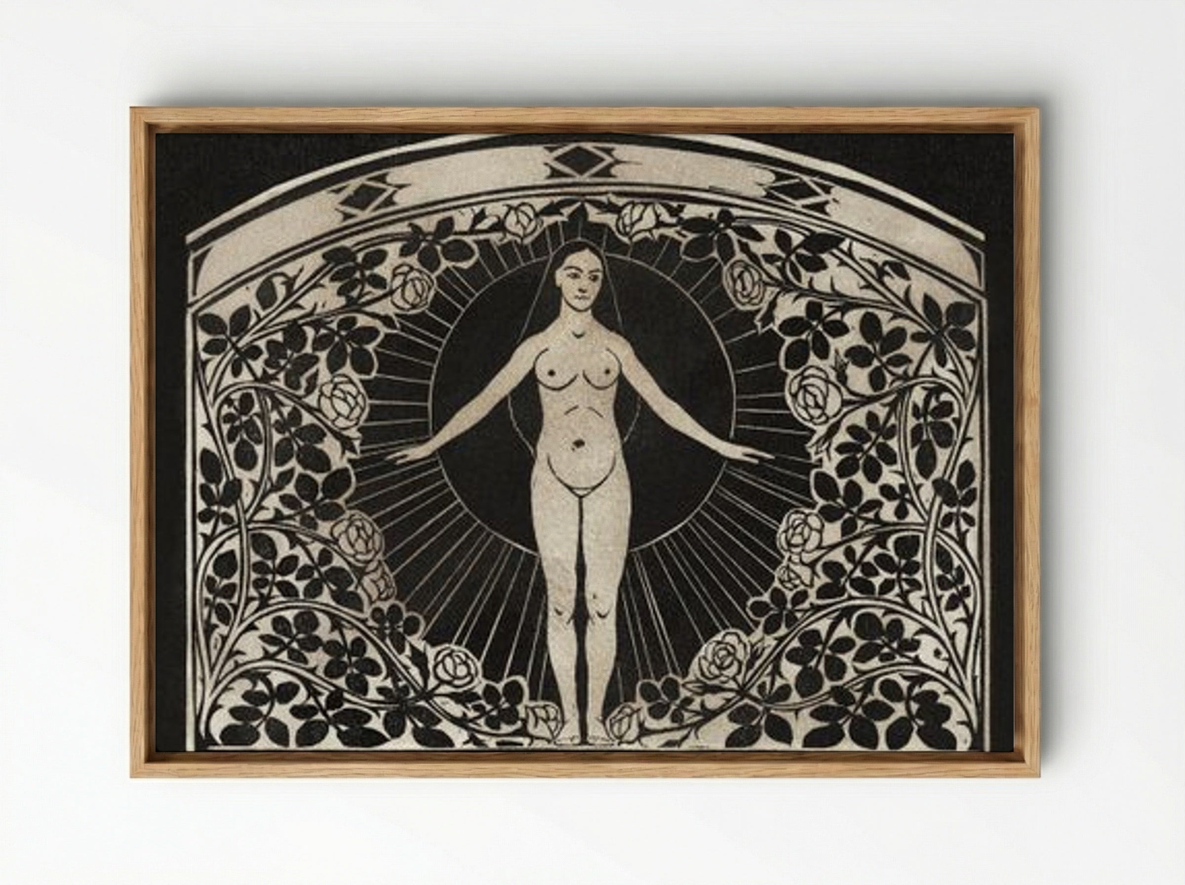 Calendar for 1901 with Women and Flowers - Fine Art Print - Framed Canvas Wood