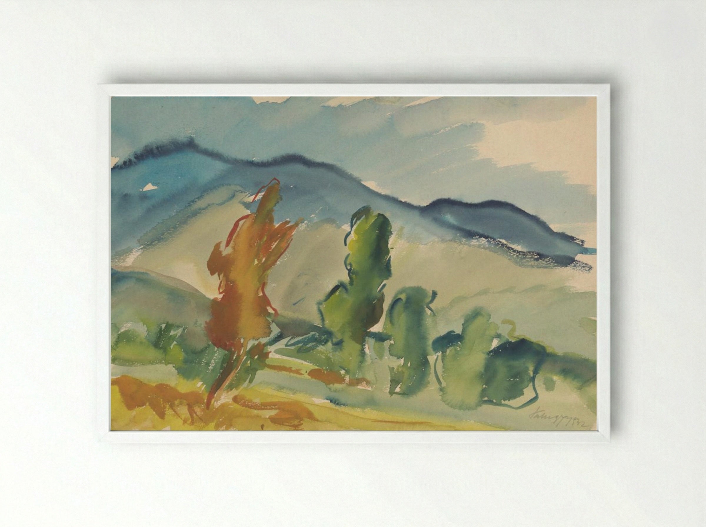 Landscape Below the Mountains - Zolo Palugyay - Framed Print White