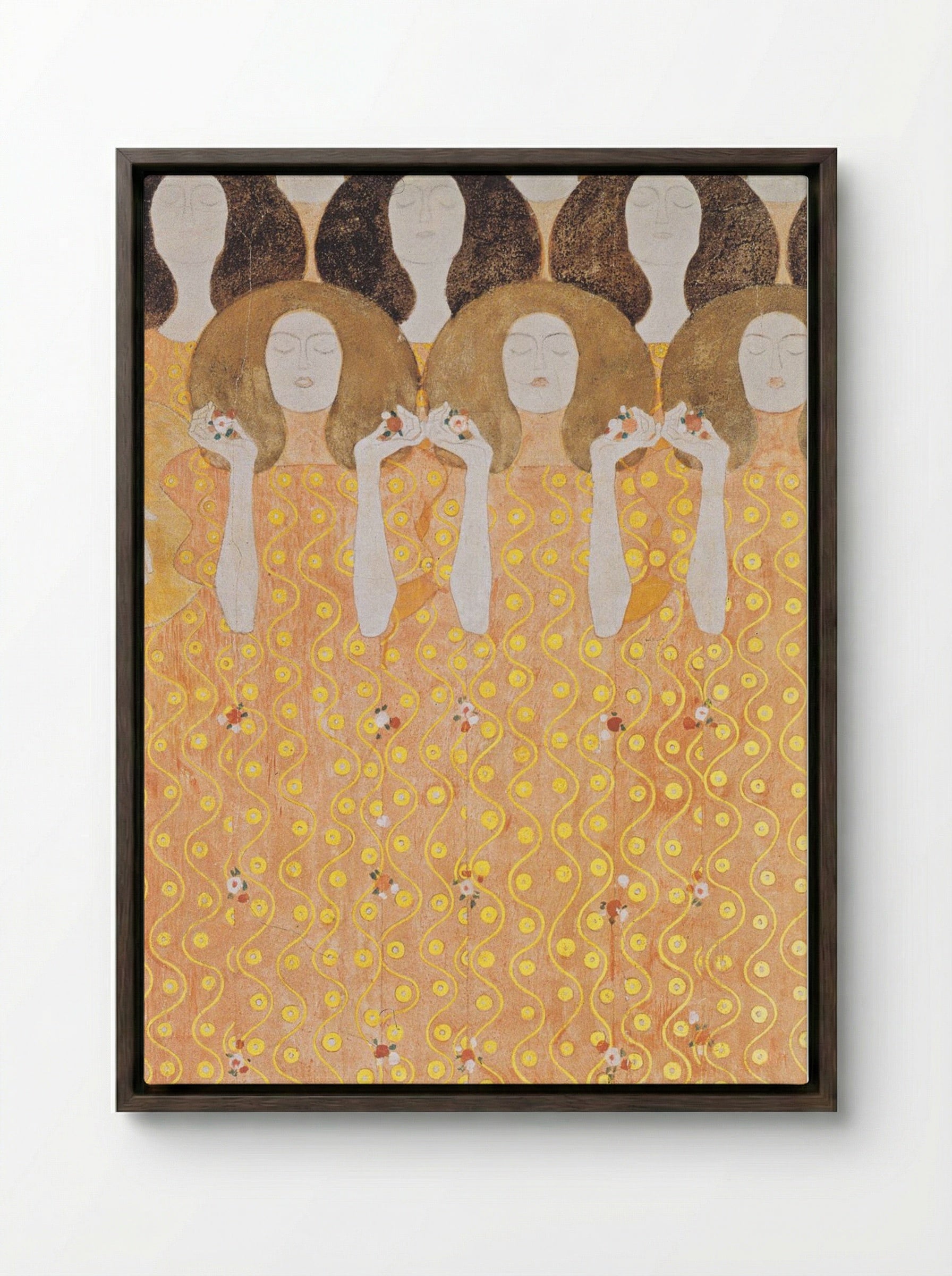 Detail from Beethoven Frieze: The Yearning for Happiness of Mankind - Gustav Klimt - Framed Canvas Dark Wood