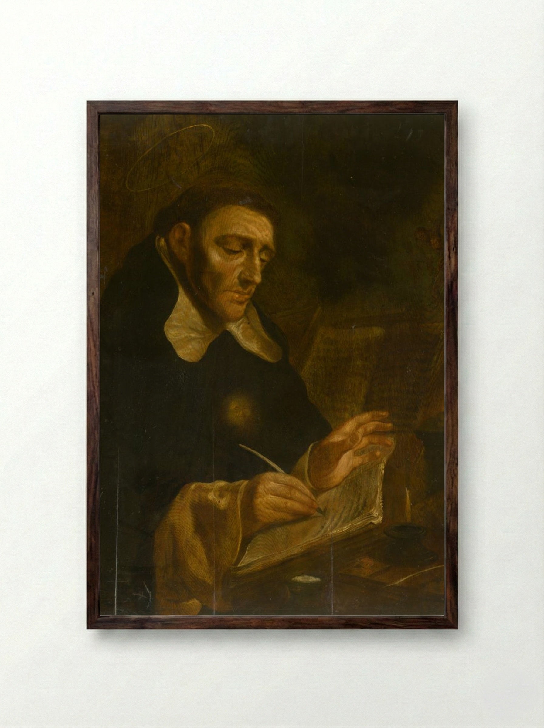 Saint Thomas Aquinas Writing - Jusepe de Ribera - Framed Print Dark Wood